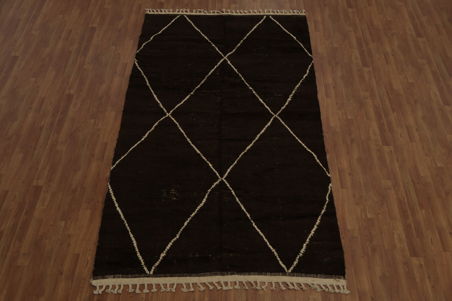 Chic Dark Brown Moroccan Area Rug 6x10 with Diamond Design