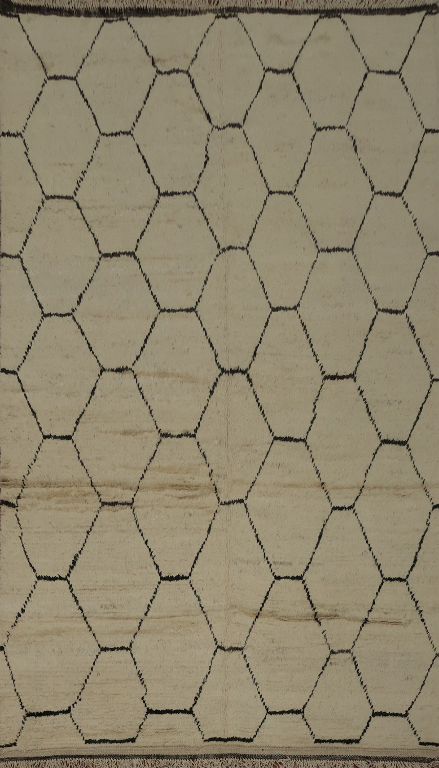 Minimalist Hexagonal Pattern Moroccan Area Rug 6x10 for Home Decor