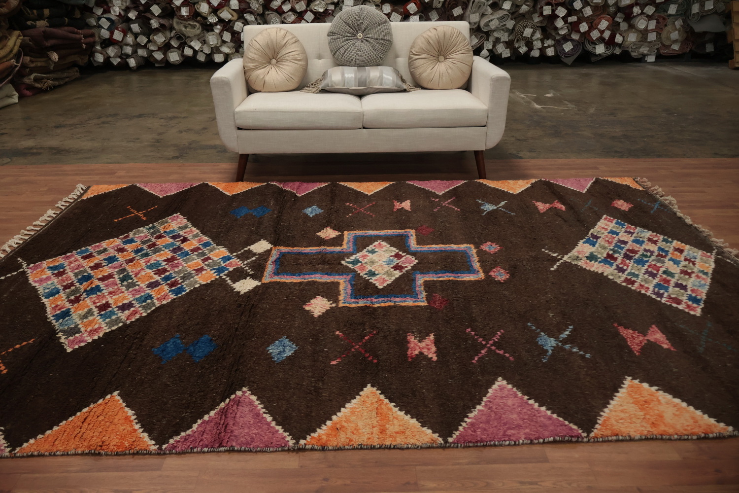 Chic Moroccan Area Rug 7x11 with Intricate and Colorful Geometry