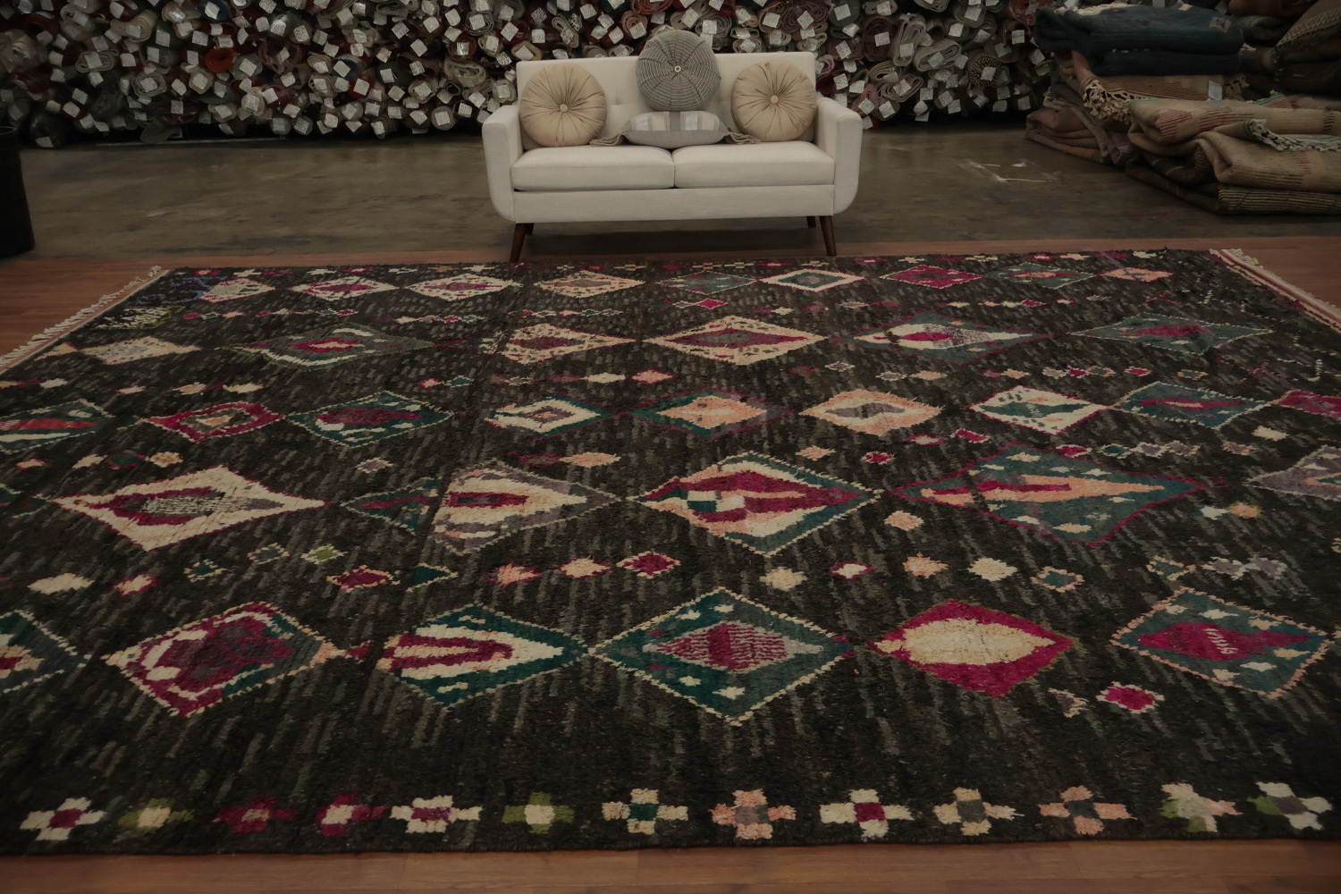 Elegant Moroccan Large Rug 12x16 with Vibrant Multi-Color Diamonds