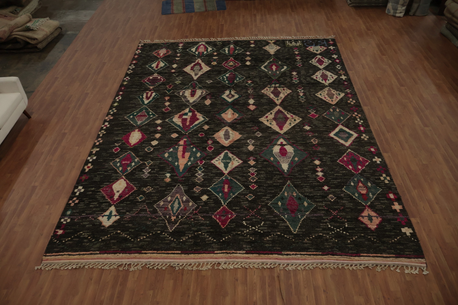 Elegant Moroccan Large Rug 12x16 with Vibrant Multi-Color Diamonds