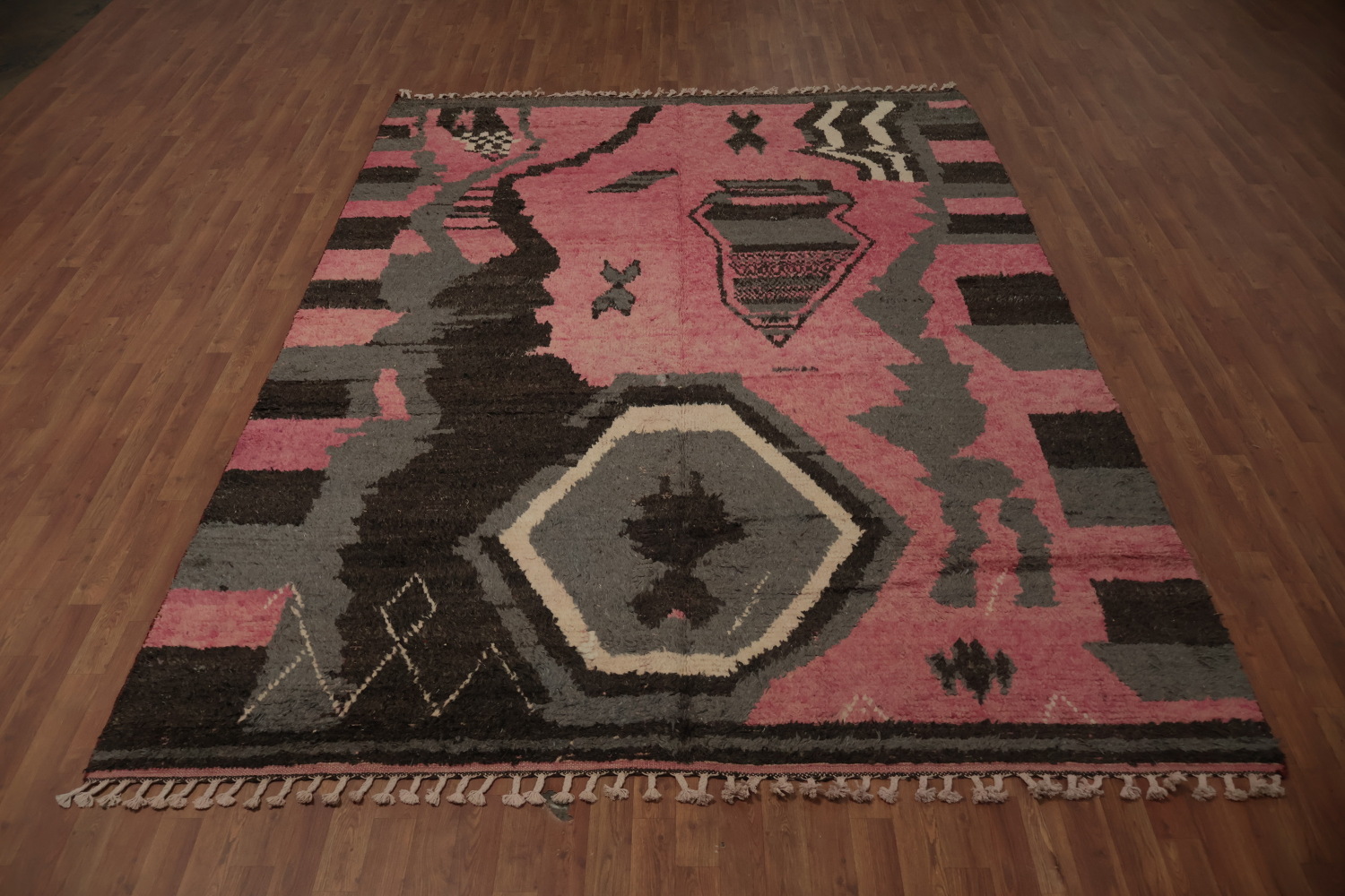 Modern Abstract Artistry in a Pink Geometric Moroccan Area Rug 8x11