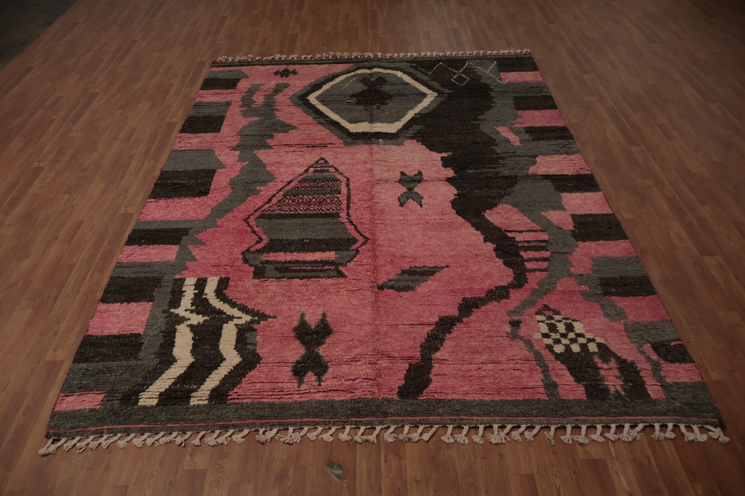 Modern Abstract Artistry in a Pink Geometric Moroccan Area Rug 8x11