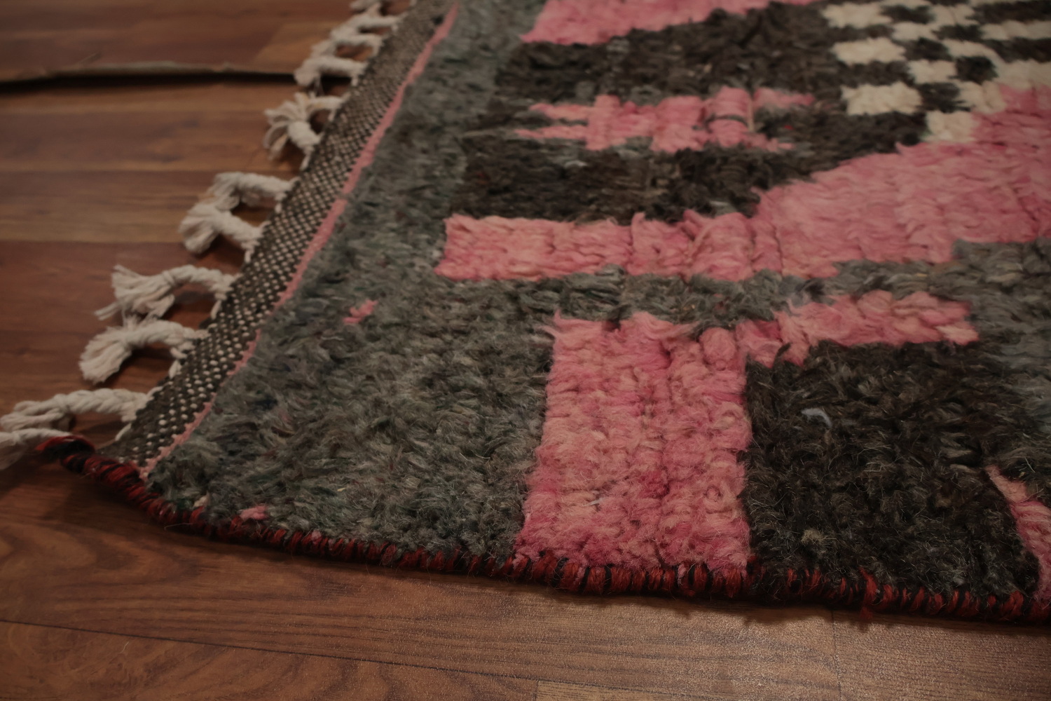 Modern Abstract Artistry in a Pink Geometric Moroccan Area Rug 8x11