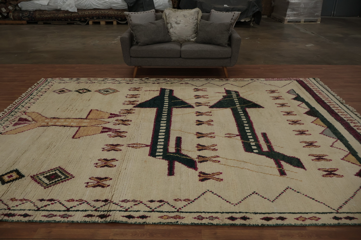 Artistic Moroccan Rug Displaying Geometric and Aviation Symbols 9x13