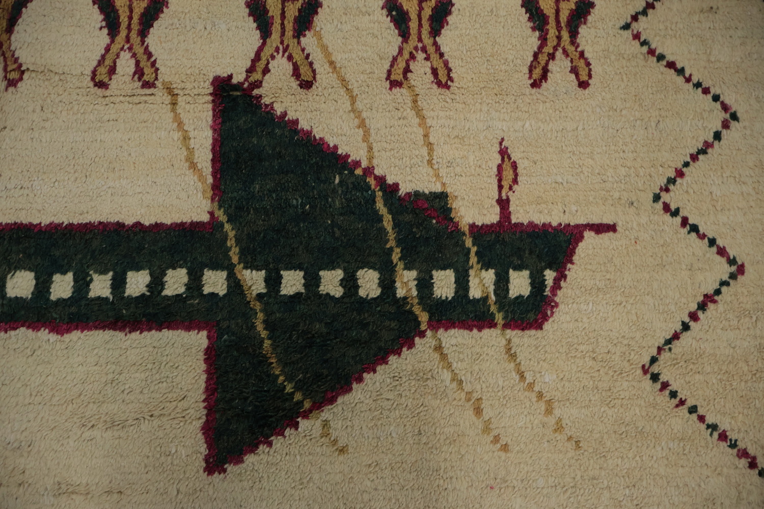 Artistic Moroccan Rug Displaying Geometric and Aviation Symbols 9x13