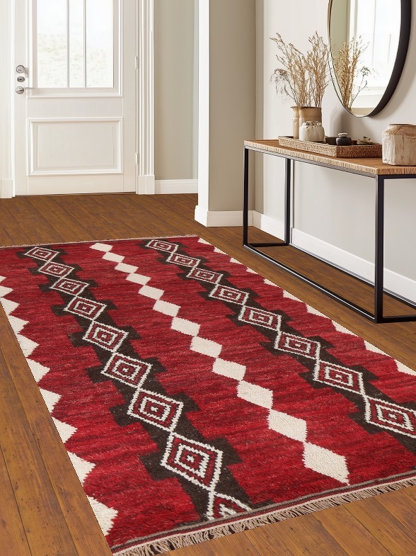 Red Moroccan Wool Area Rug 5x11