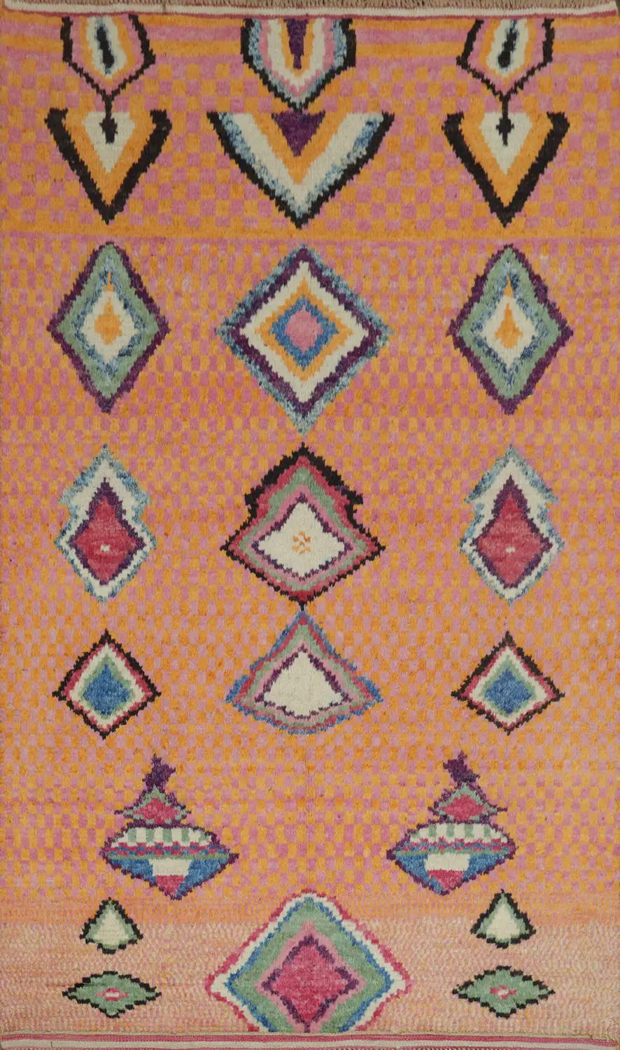 Pink and Orange Abstract Moroccan Handmade Area Rug 6x10 ft