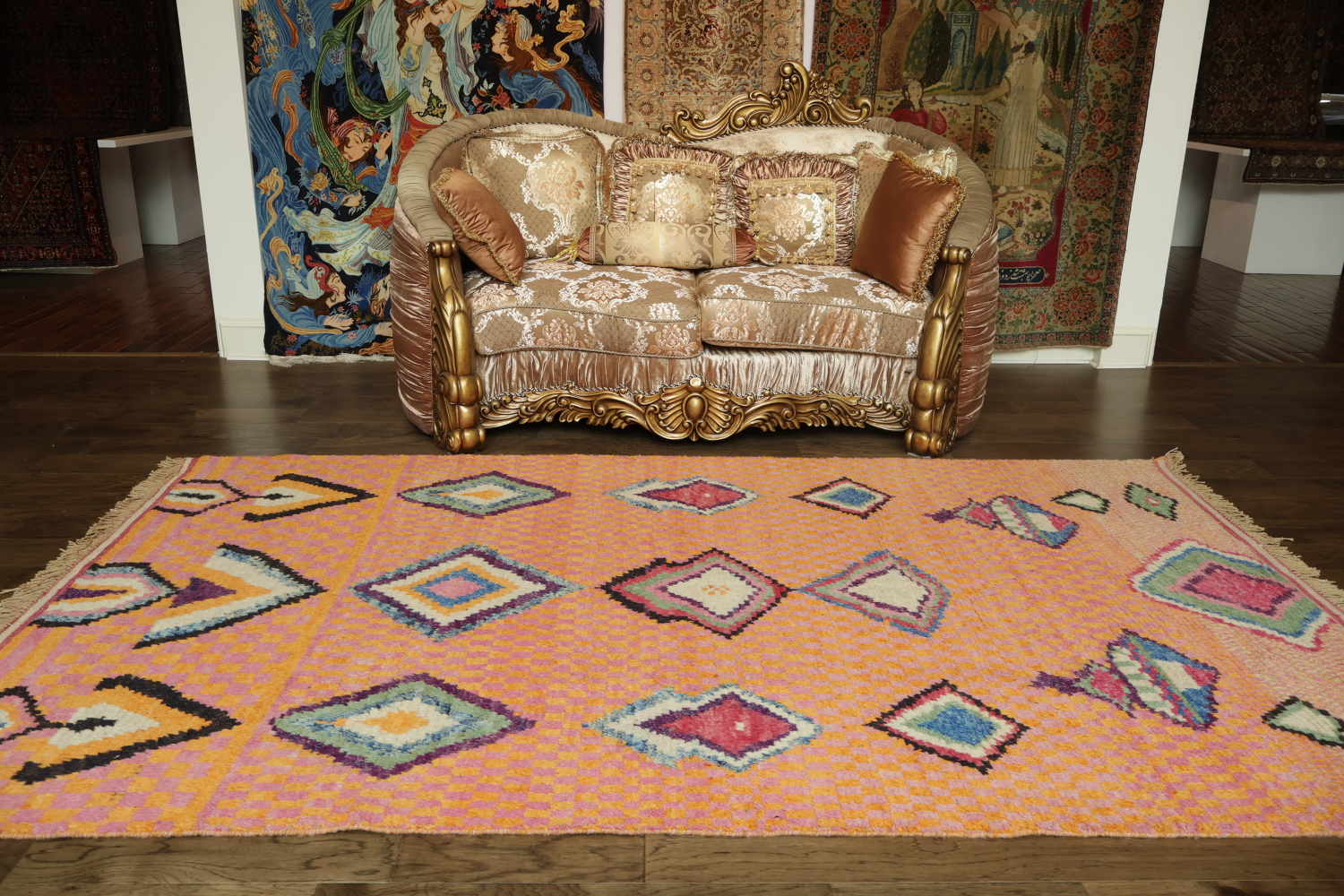 Pink and Orange Abstract Moroccan Handmade Area Rug 6x10 ft