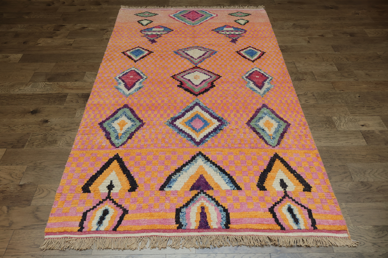 Pink and Orange Abstract Moroccan Handmade Area Rug 6x10 ft