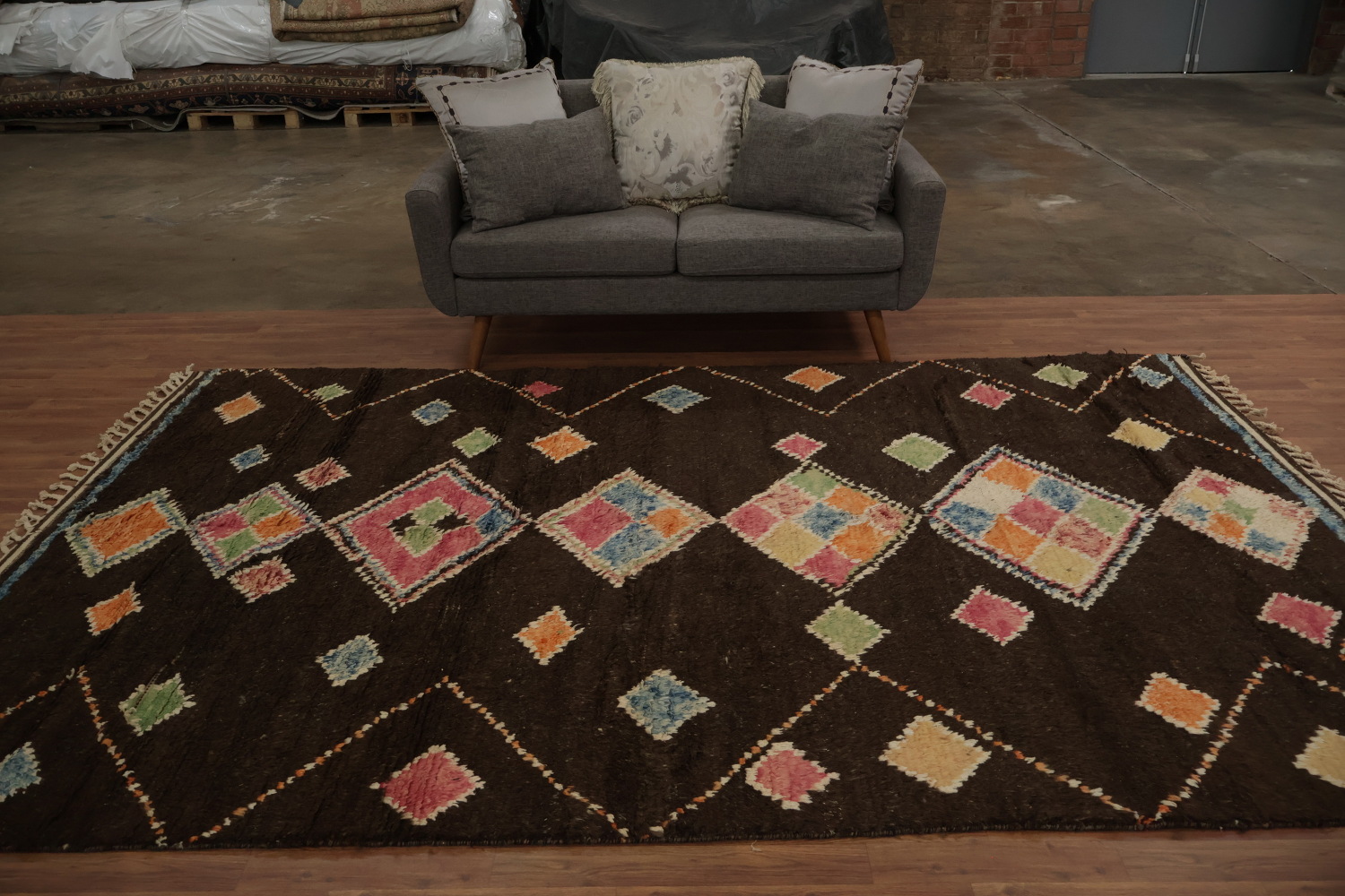 Handcrafted Moroccan Area Rug 7x11 with Dynamic Diamond Motifs