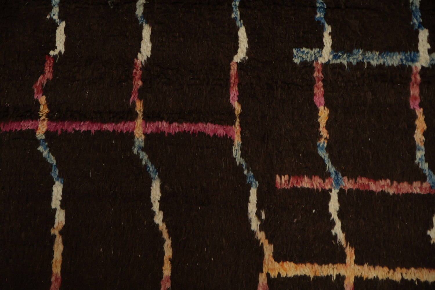 Earthy Brown Moroccan Area Rug 8x10 with Lines and Colorful Touches
