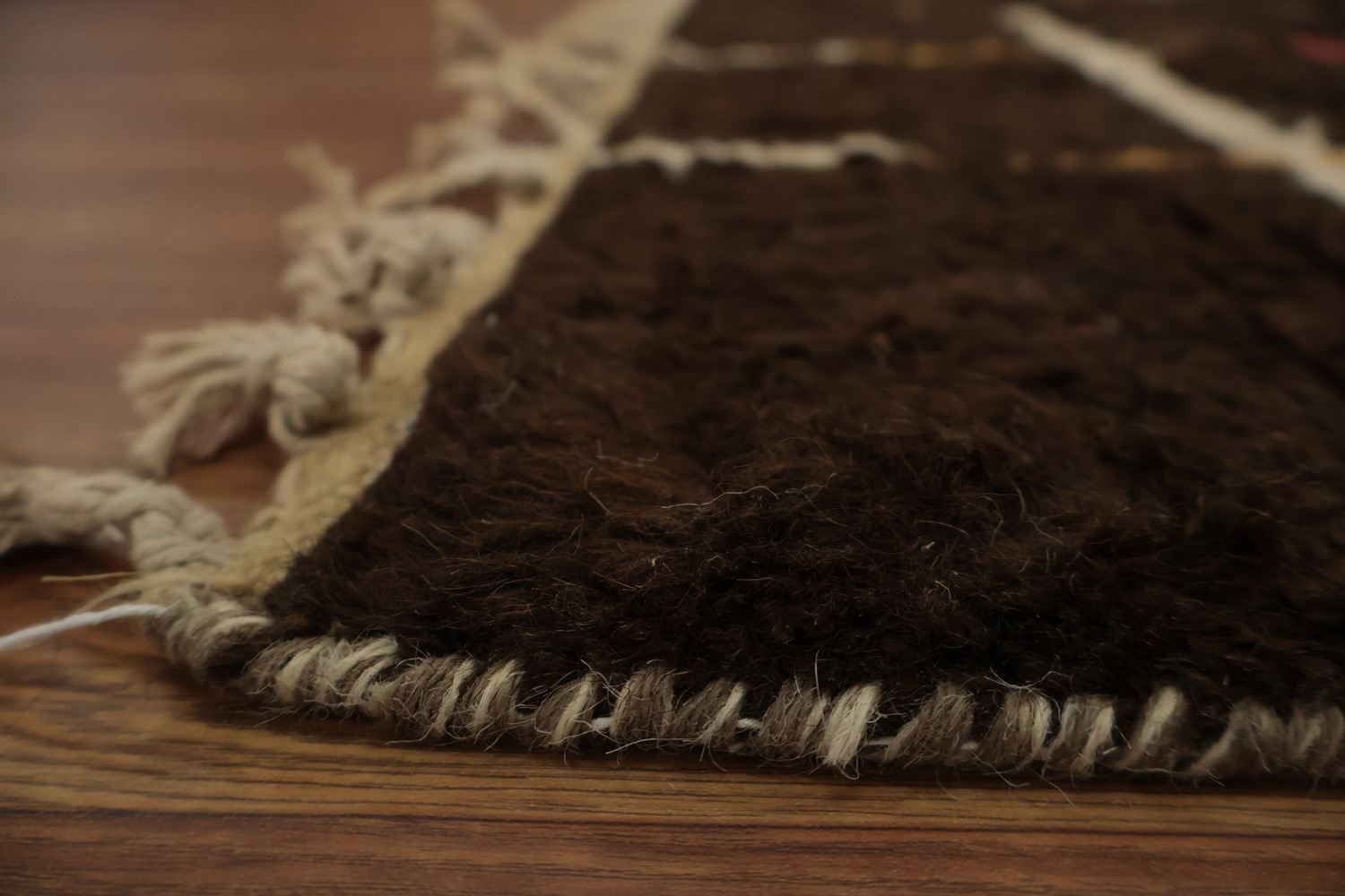 Earthy Brown Moroccan Area Rug 8x10 with Lines and Colorful Touches