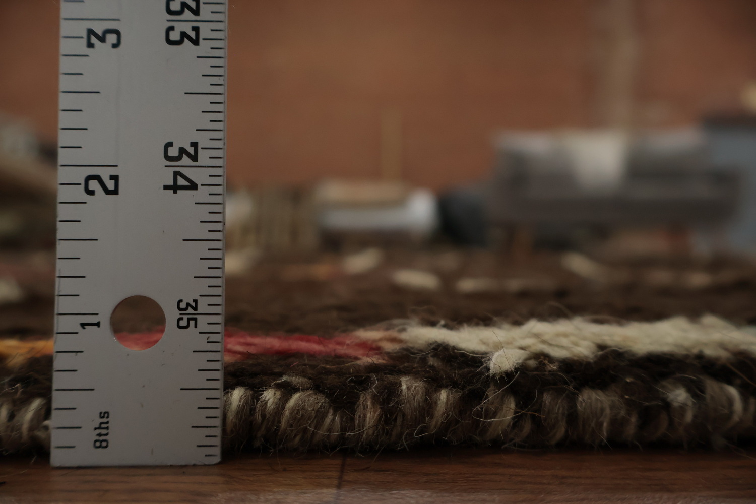 Earthy Brown Moroccan Area Rug 8x10 with Lines and Colorful Touches