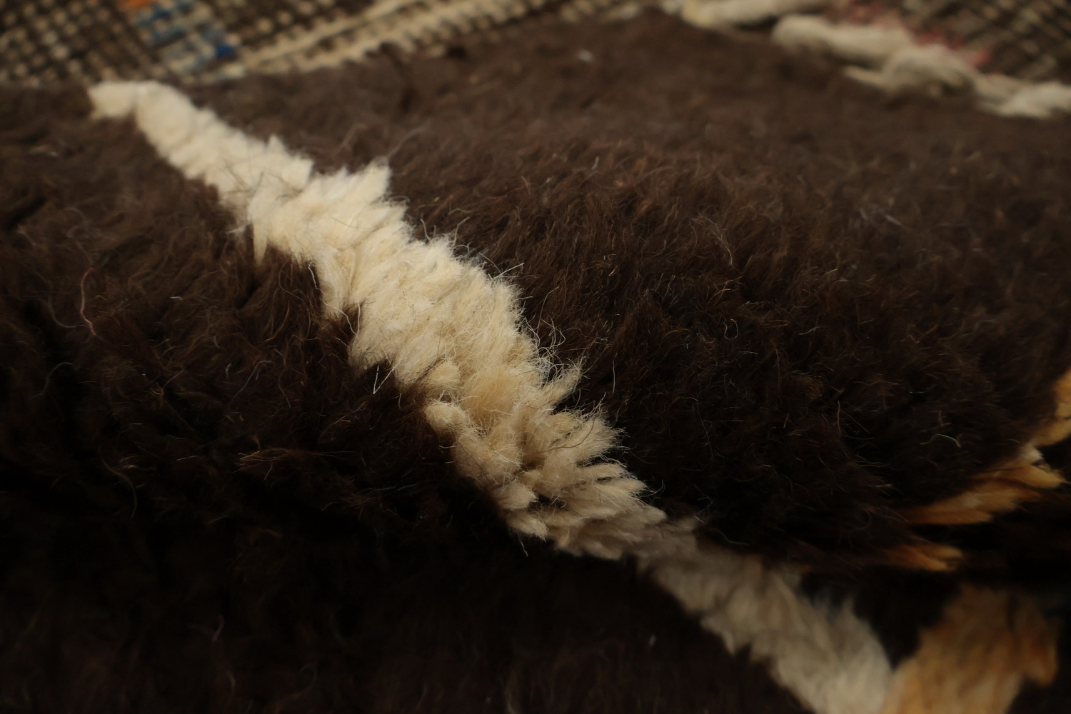 Earthy Brown Moroccan Area Rug 8x10 with Lines and Colorful Touches