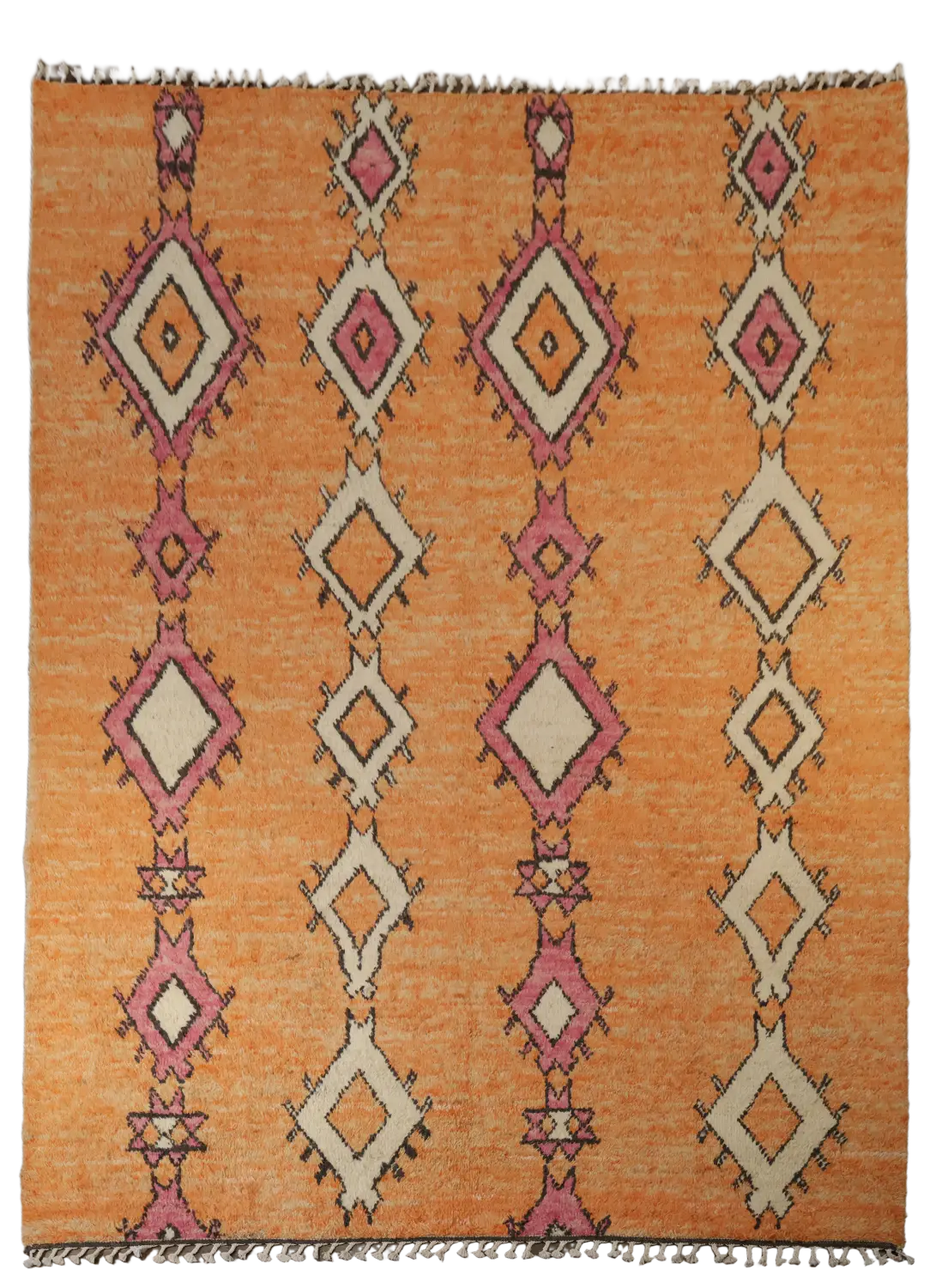 Southwestern Style Vibrant Orange Moroccan Rug with Triangle and Hexagon Motifs 9'x12'