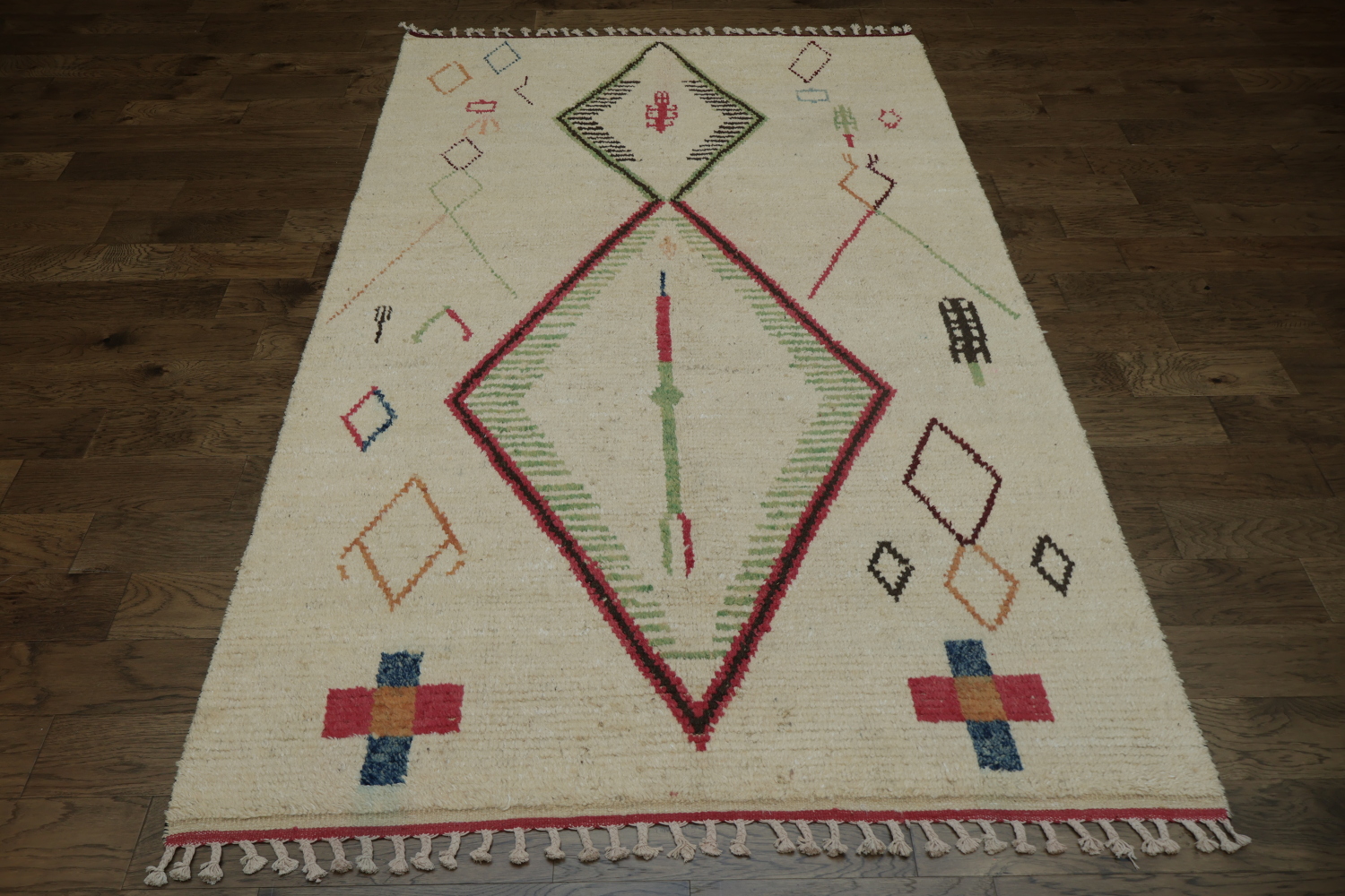Minimalist Tribal Ivory Moroccan Rug Featuring Geometric and Linear Designs 6x10 ft