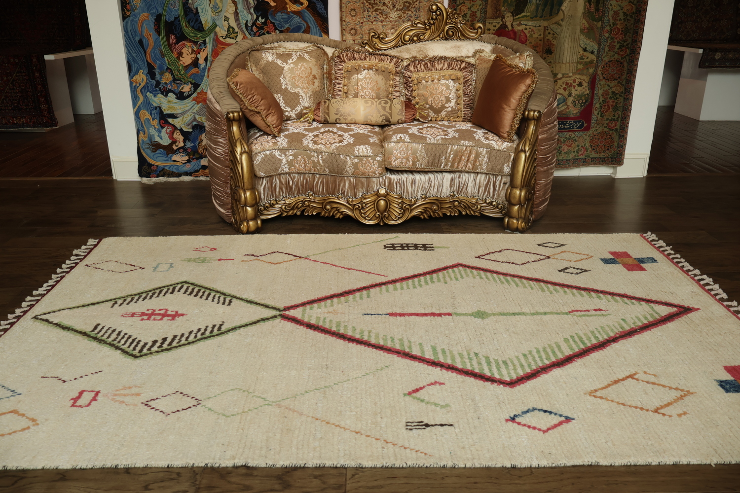 Minimalist Tribal Ivory Moroccan Rug Featuring Geometric and Linear Designs 6x10 ft