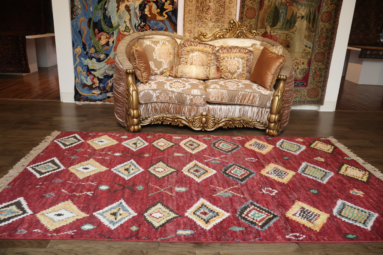 Chic Geometric Red Moroccan Area Rug for Modern Room Decor 6x10