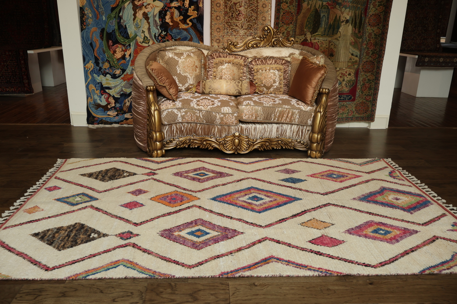 Handcrafted Tribal-Inspired Rug with Colorful Diamond Designs 6x10 ft