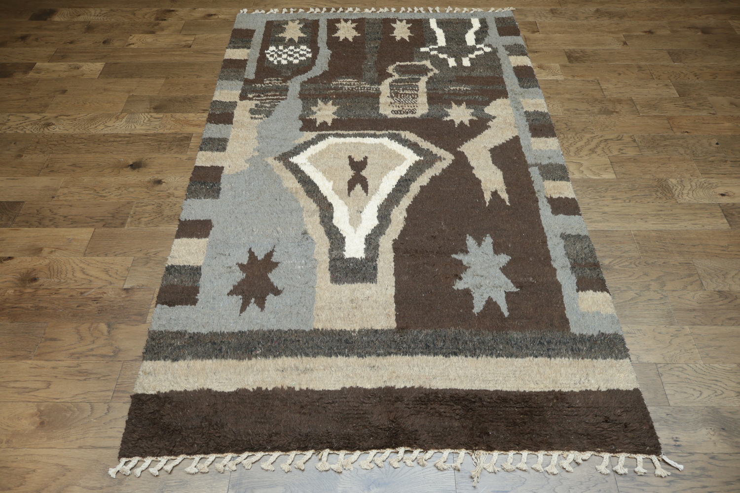 Rustic Charm: Brown and Beige Artistic Floor Abstract Wool Rug 6x9