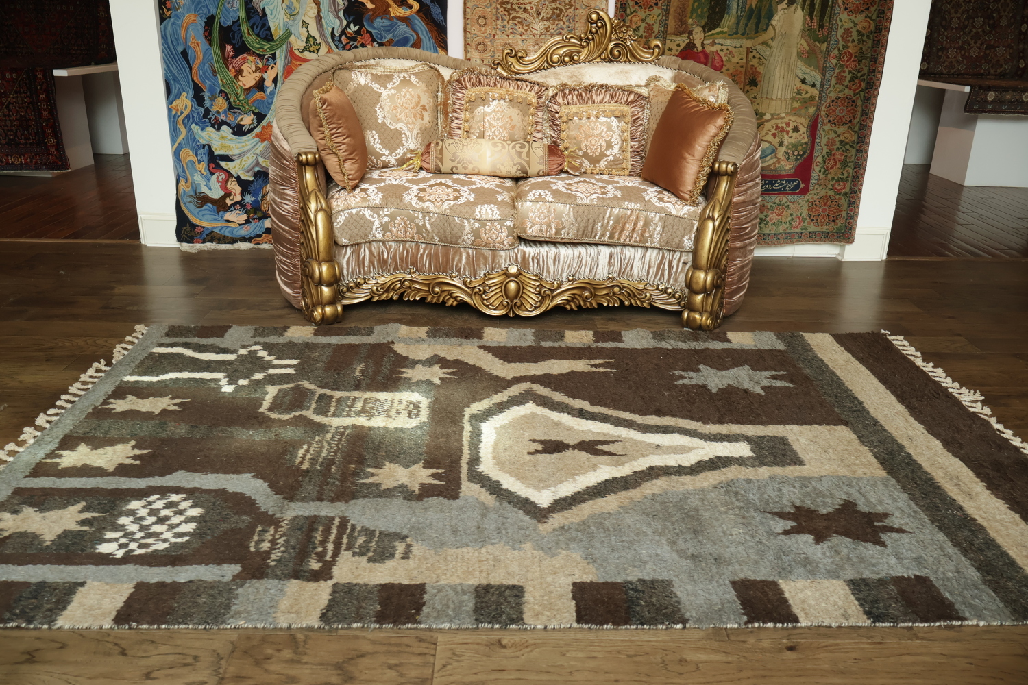 Rustic Charm: Brown and Beige Artistic Floor Abstract Wool Rug 6x9