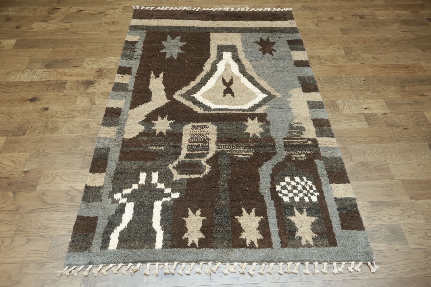 Rustic Charm: Brown and Beige Artistic Floor Abstract Wool Rug 6x9