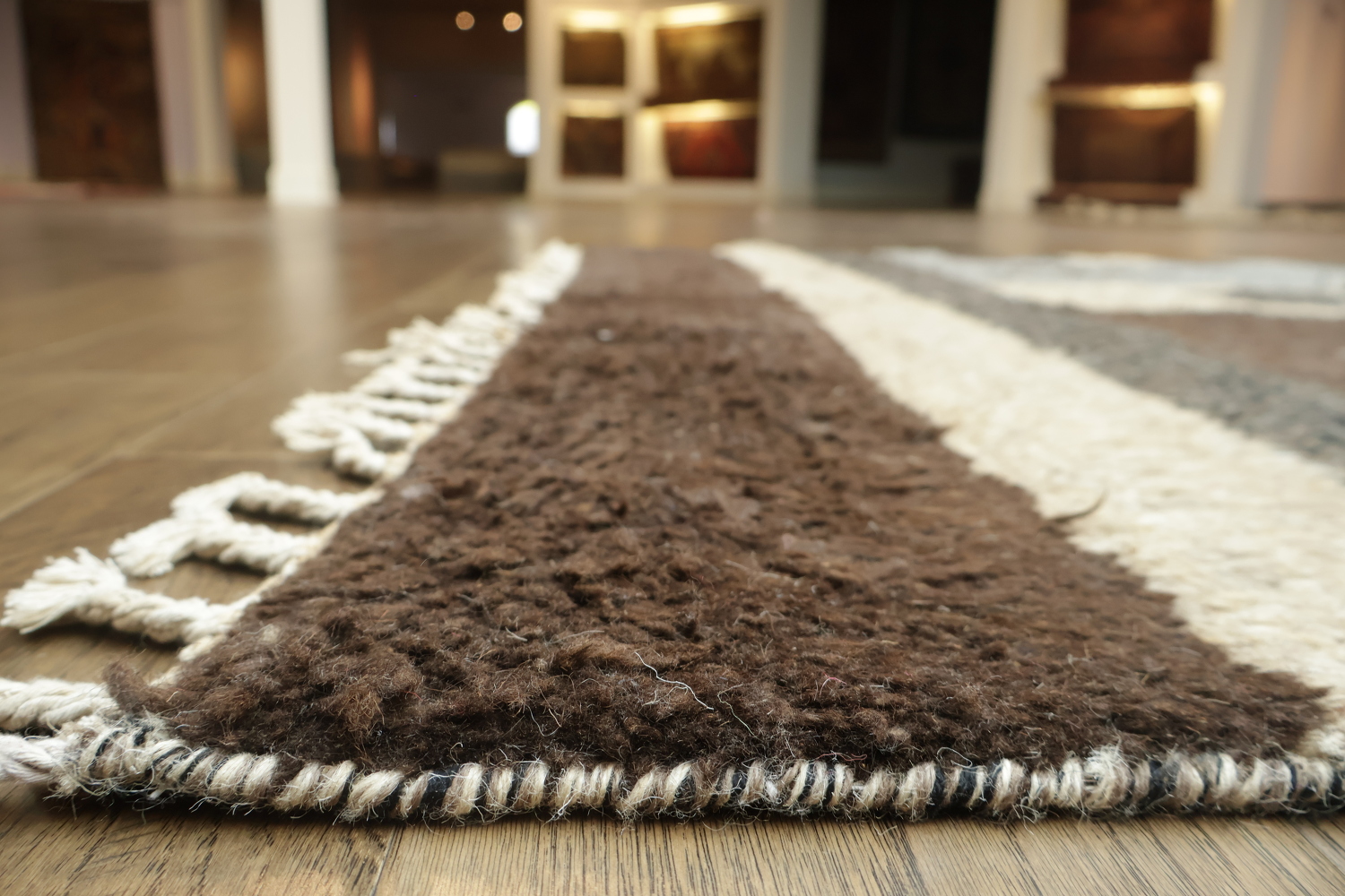 Rustic Charm: Brown and Beige Artistic Floor Abstract Wool Rug 6x9