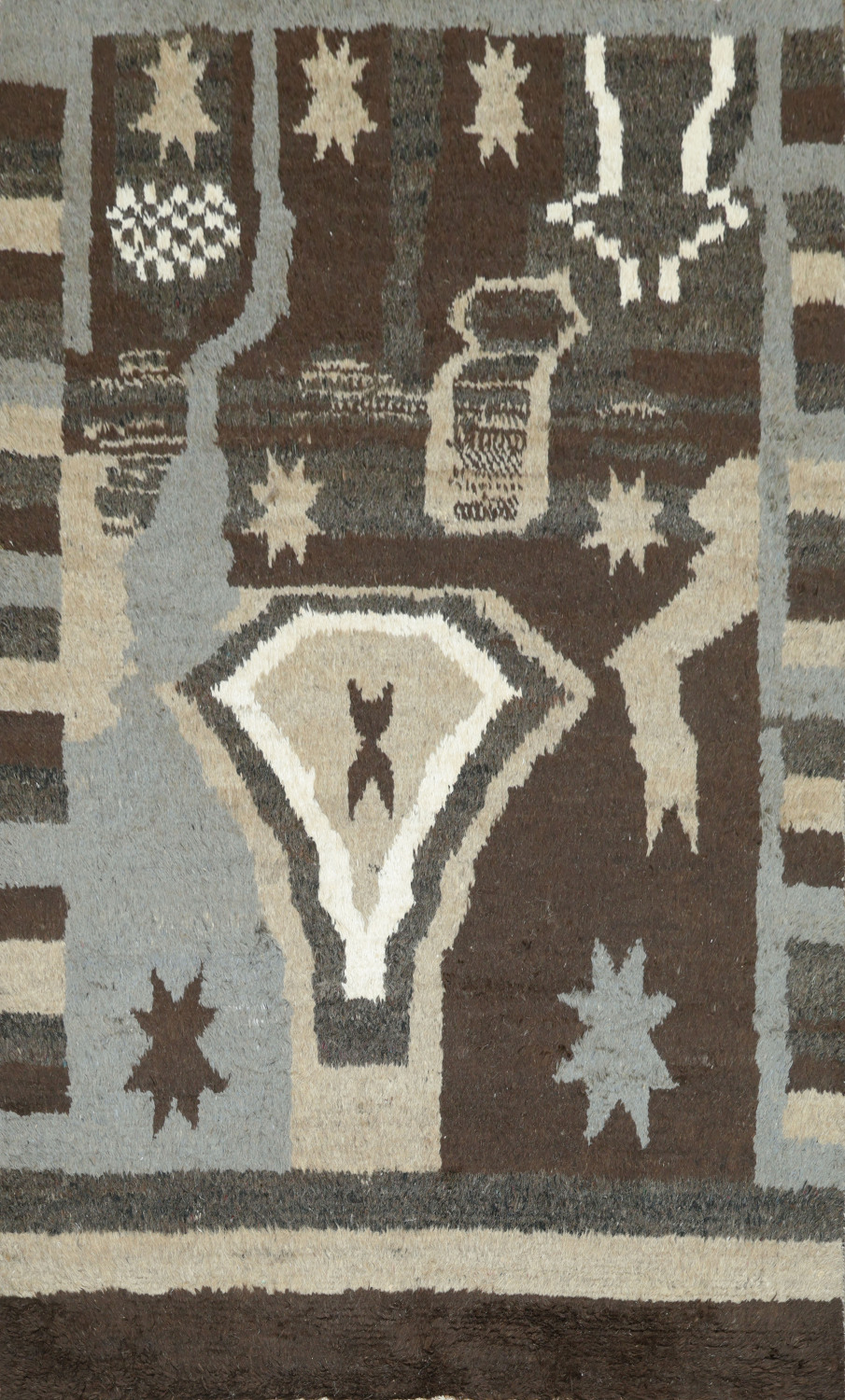 Rustic Charm: Brown and Beige Artistic Floor Abstract Wool Rug 6x9