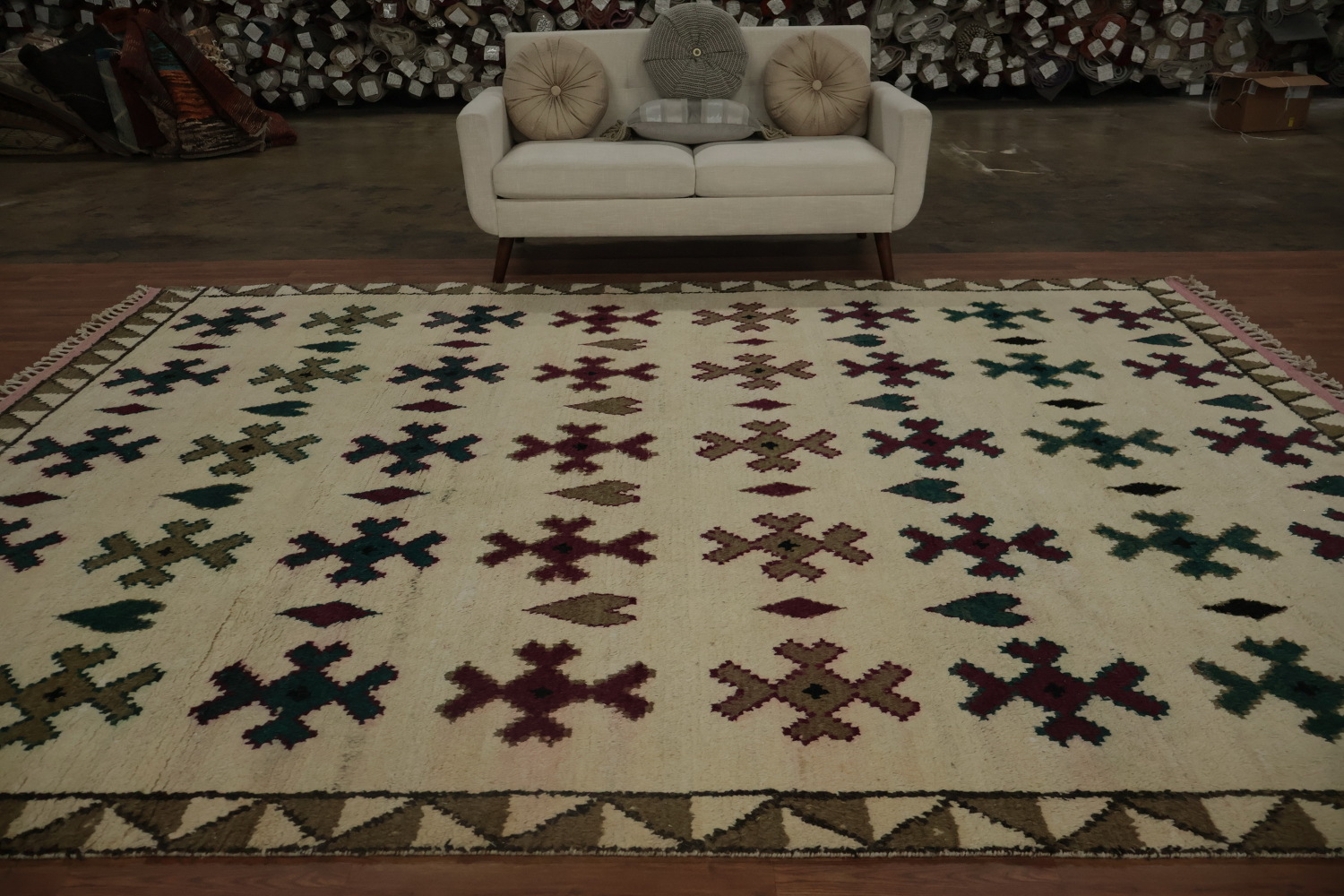 Timeless Moroccan Area Rug 9x12 with Colorful Geometric Motifs