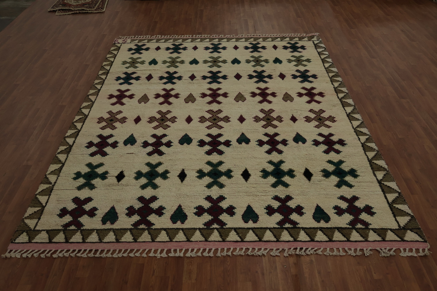 Timeless Moroccan Area Rug 9x12 with Colorful Geometric Motifs