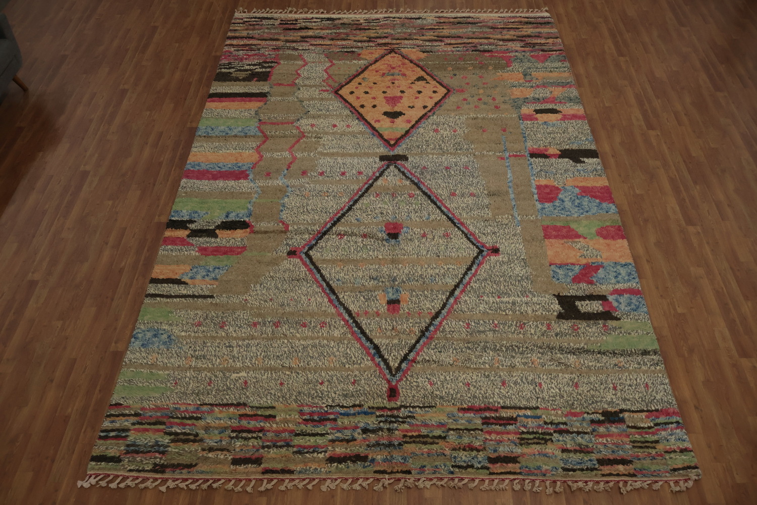 Handmade Moroccan Large Rug 10x15 Features Bold Geometric Design