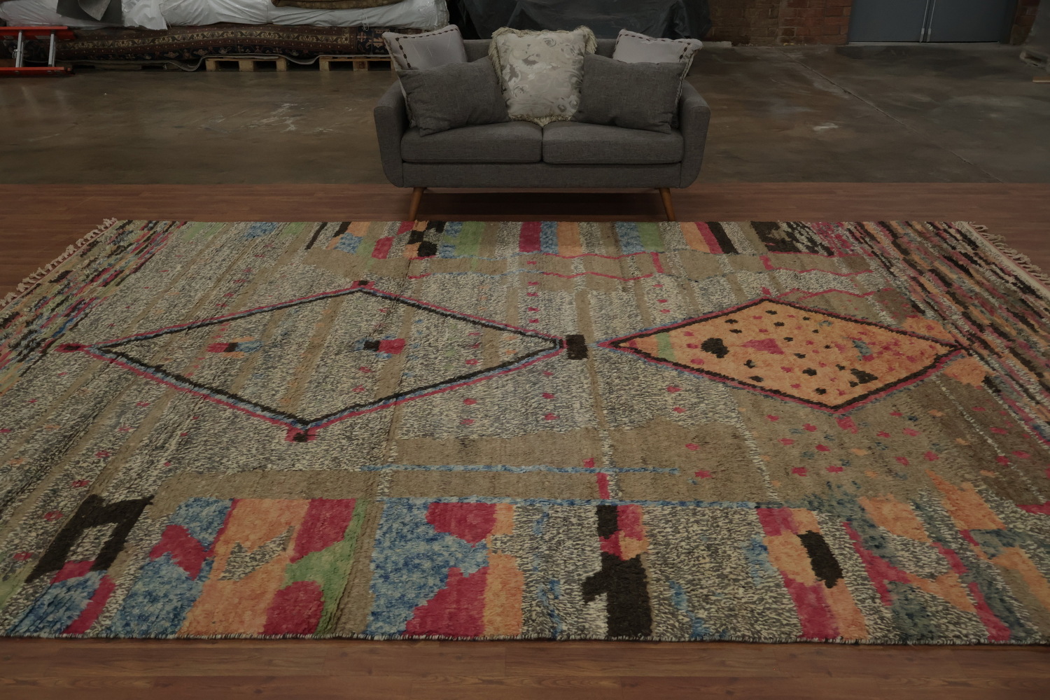 Handmade Moroccan Large Rug 10x15 Features Bold Geometric Design