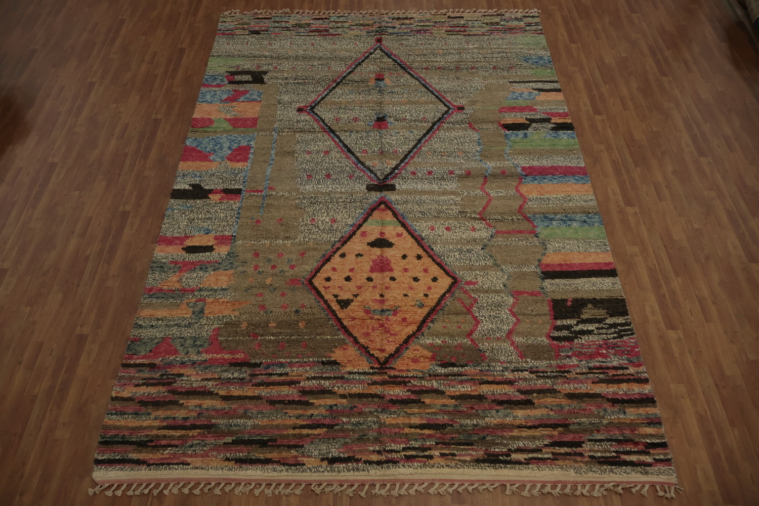 Handmade Moroccan Large Rug 10x15 Features Bold Geometric Design