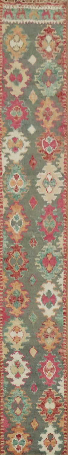 Geometric Moroccan Wool Runner Rug 3x17