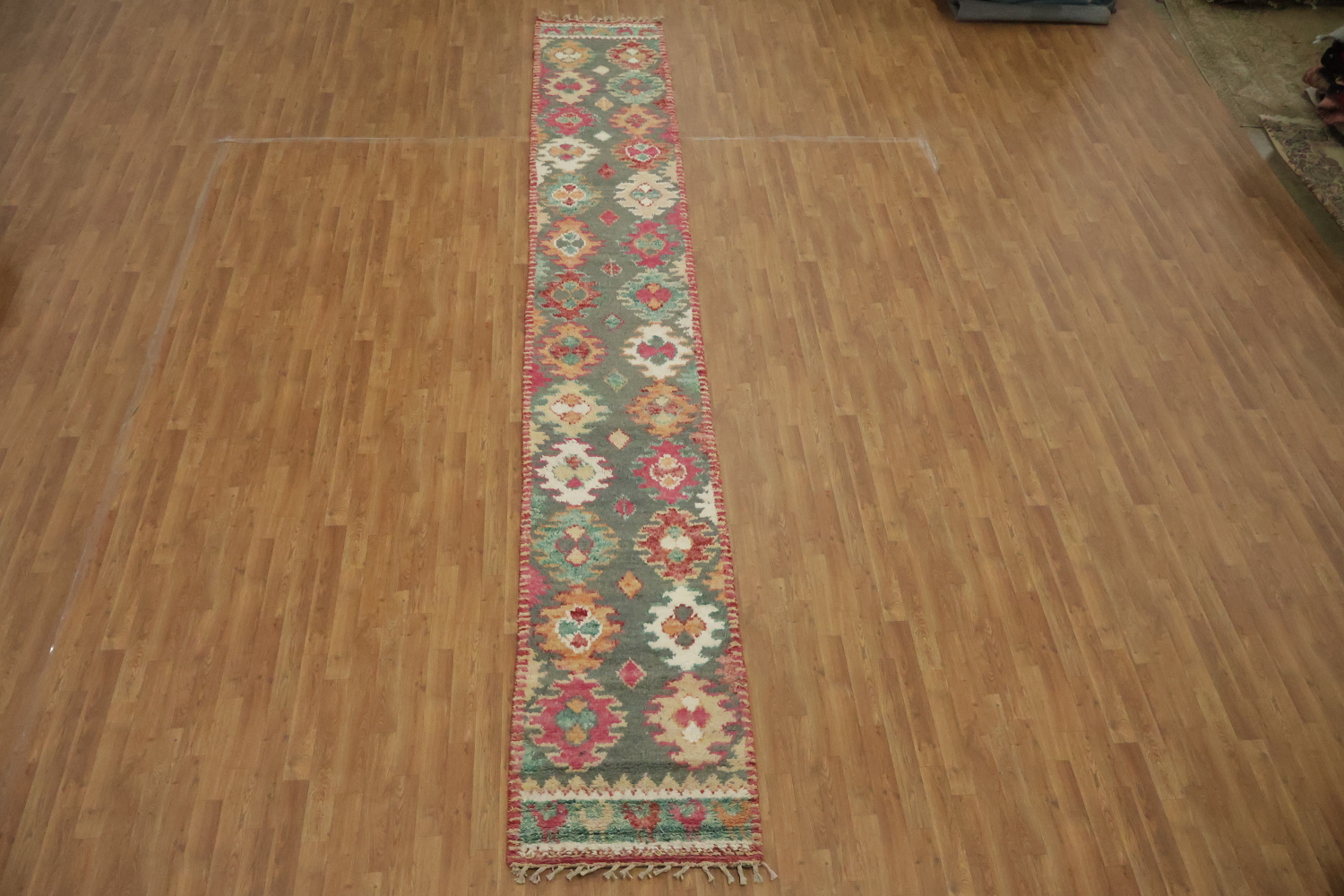 Geometric Moroccan Wool Runner Rug 3x17