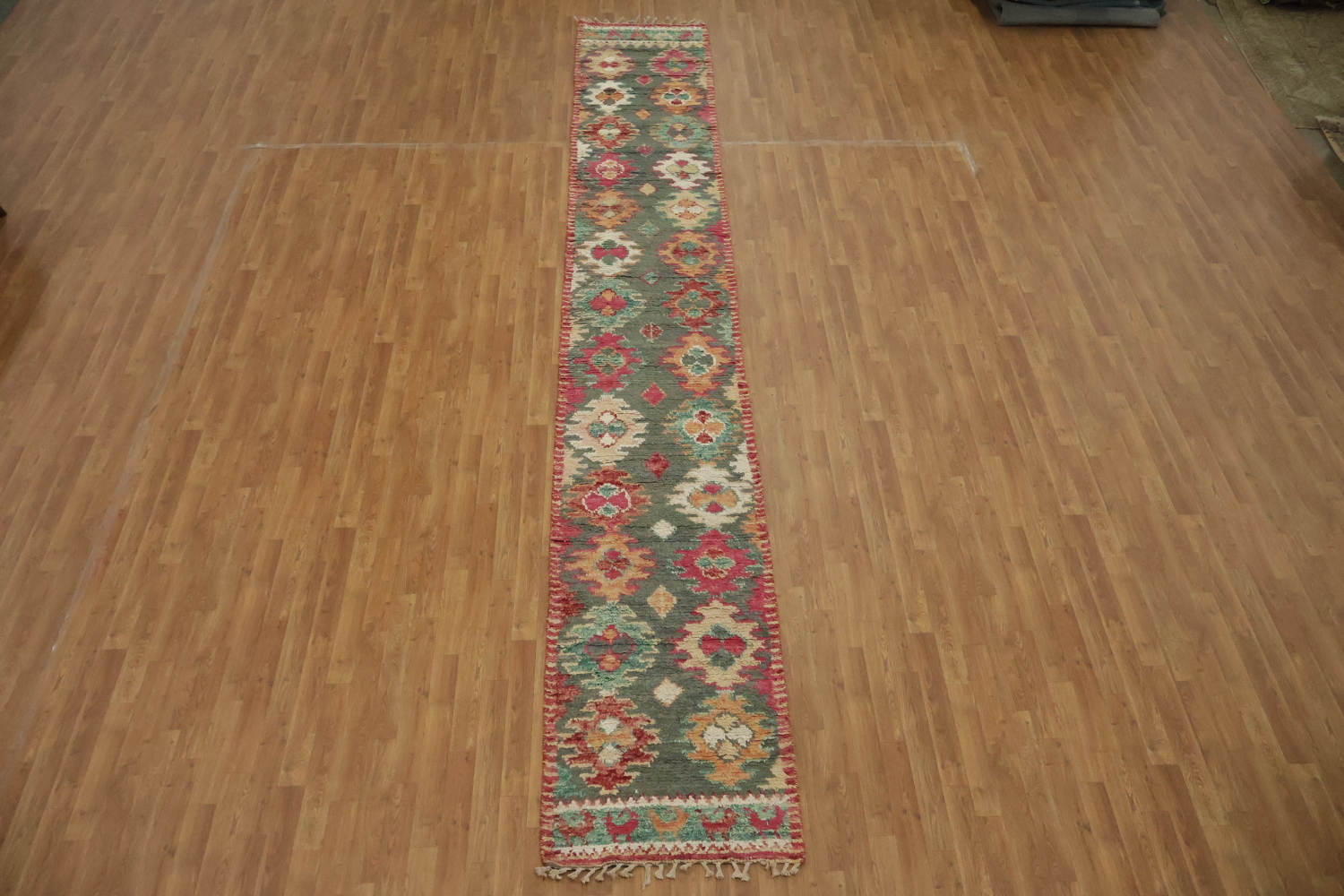 Geometric Moroccan Wool Runner Rug 3x17