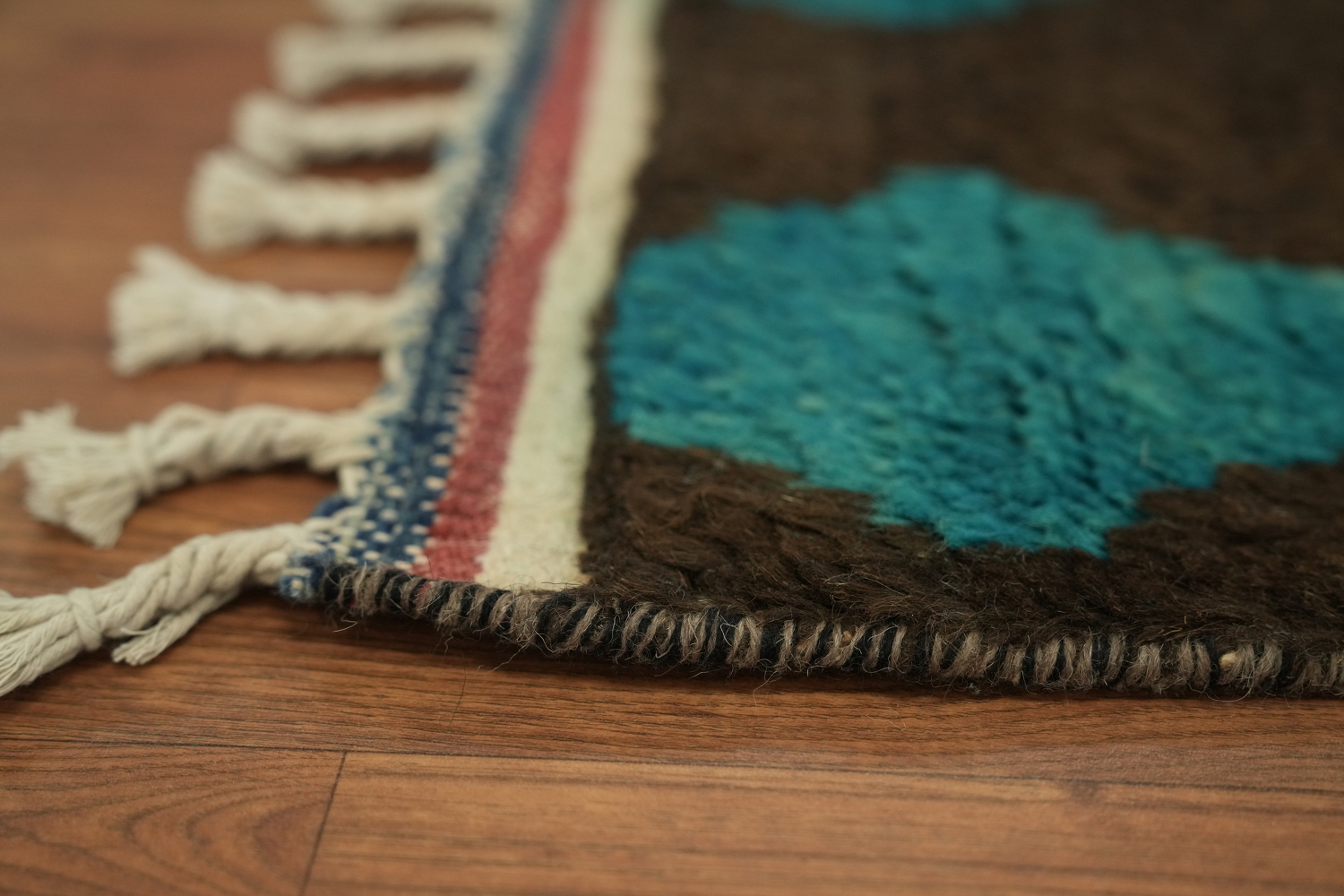 Geometric Patterned Moroccan Runner Rug with Vibrant Teal and Cream Accents 12' 10'' X 2' 5''