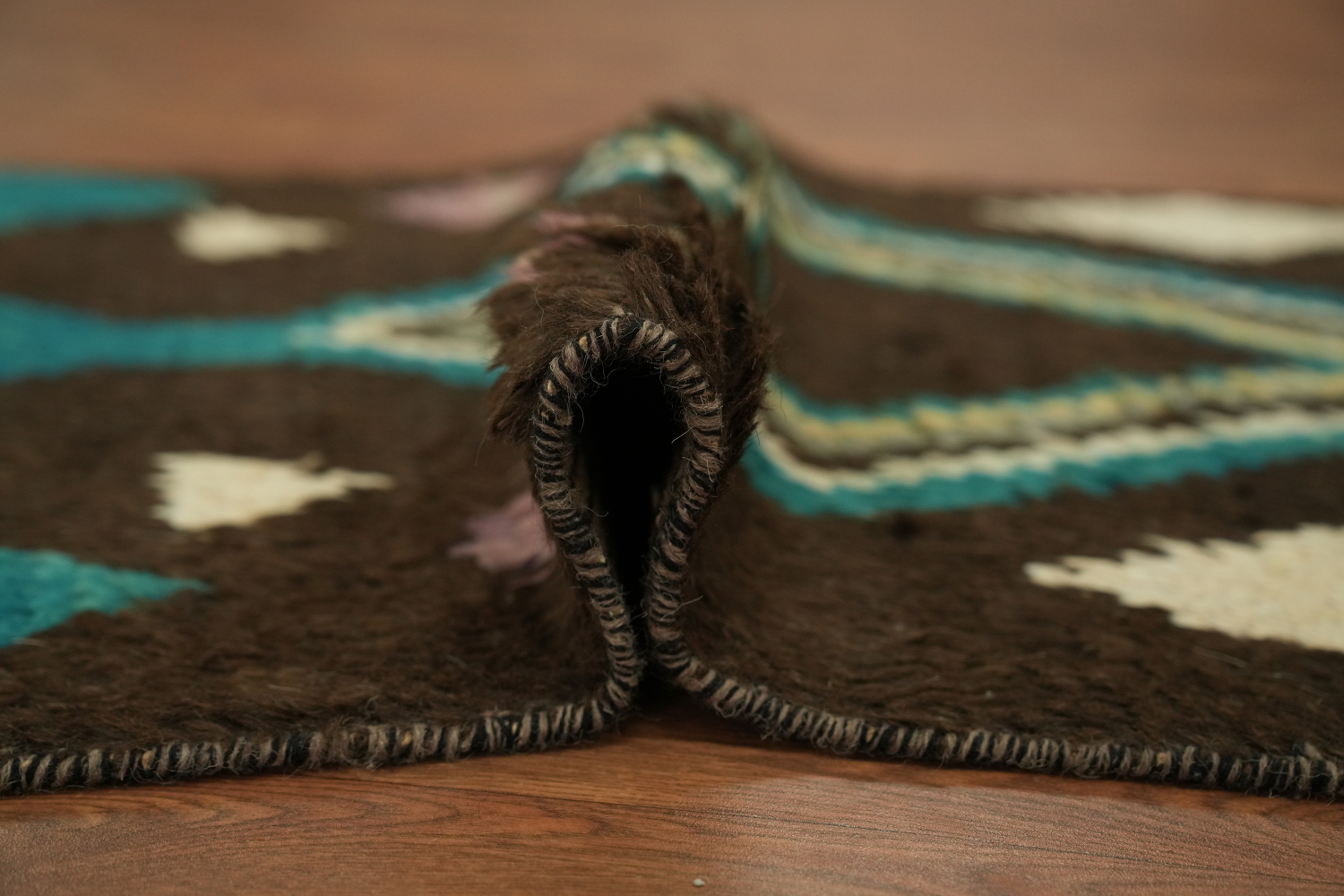 Geometric Patterned Moroccan Runner Rug with Vibrant Teal and Cream Accents 12' 10'' X 2' 5''