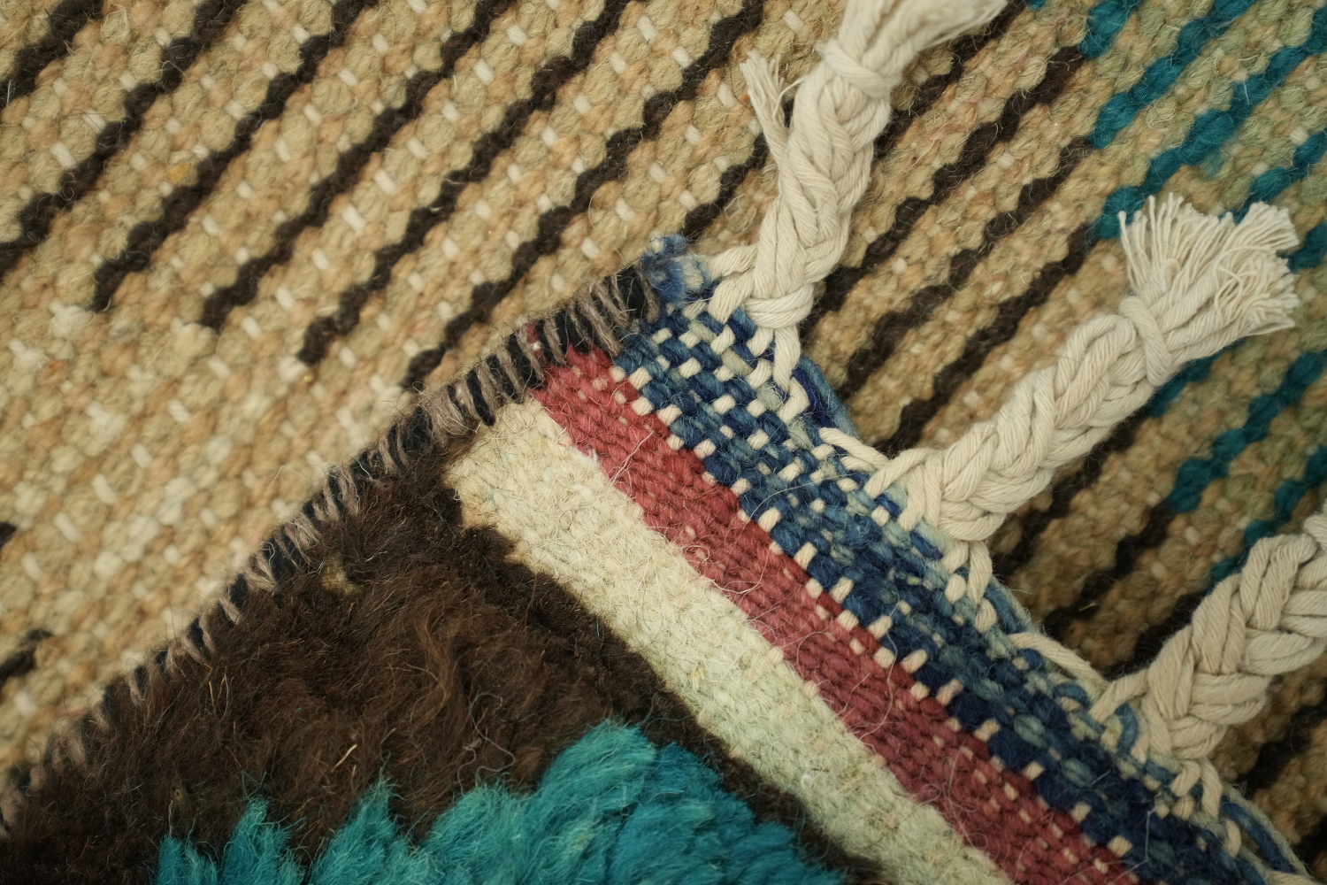 Geometric Patterned Moroccan Runner Rug with Vibrant Teal and Cream Accents 12' 10'' X 2' 5''