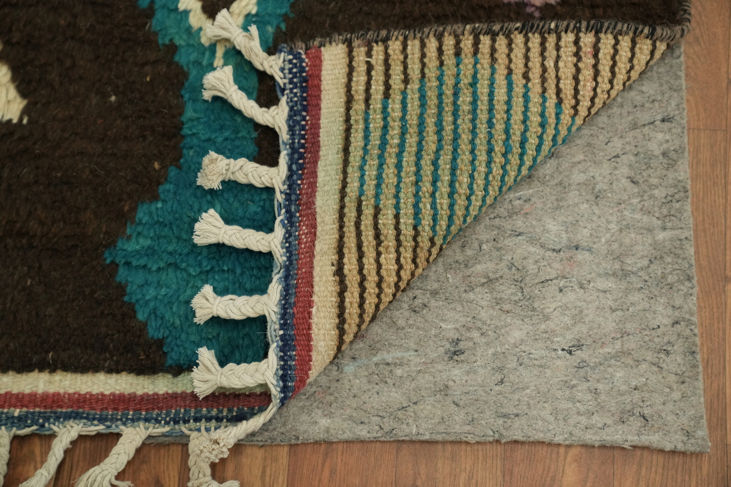 Geometric Patterned Moroccan Runner Rug with Vibrant Teal and Cream Accents 12' 10'' X 2' 5''