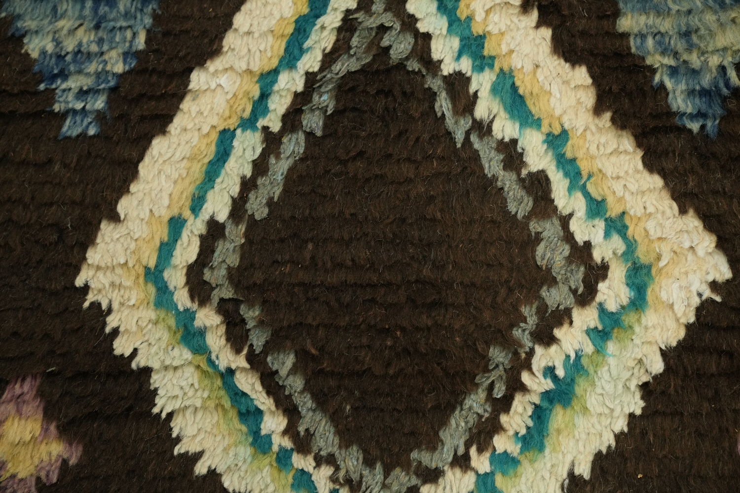 Geometric Patterned Moroccan Runner Rug with Vibrant Teal and Cream Accents 12' 10'' X 2' 5''