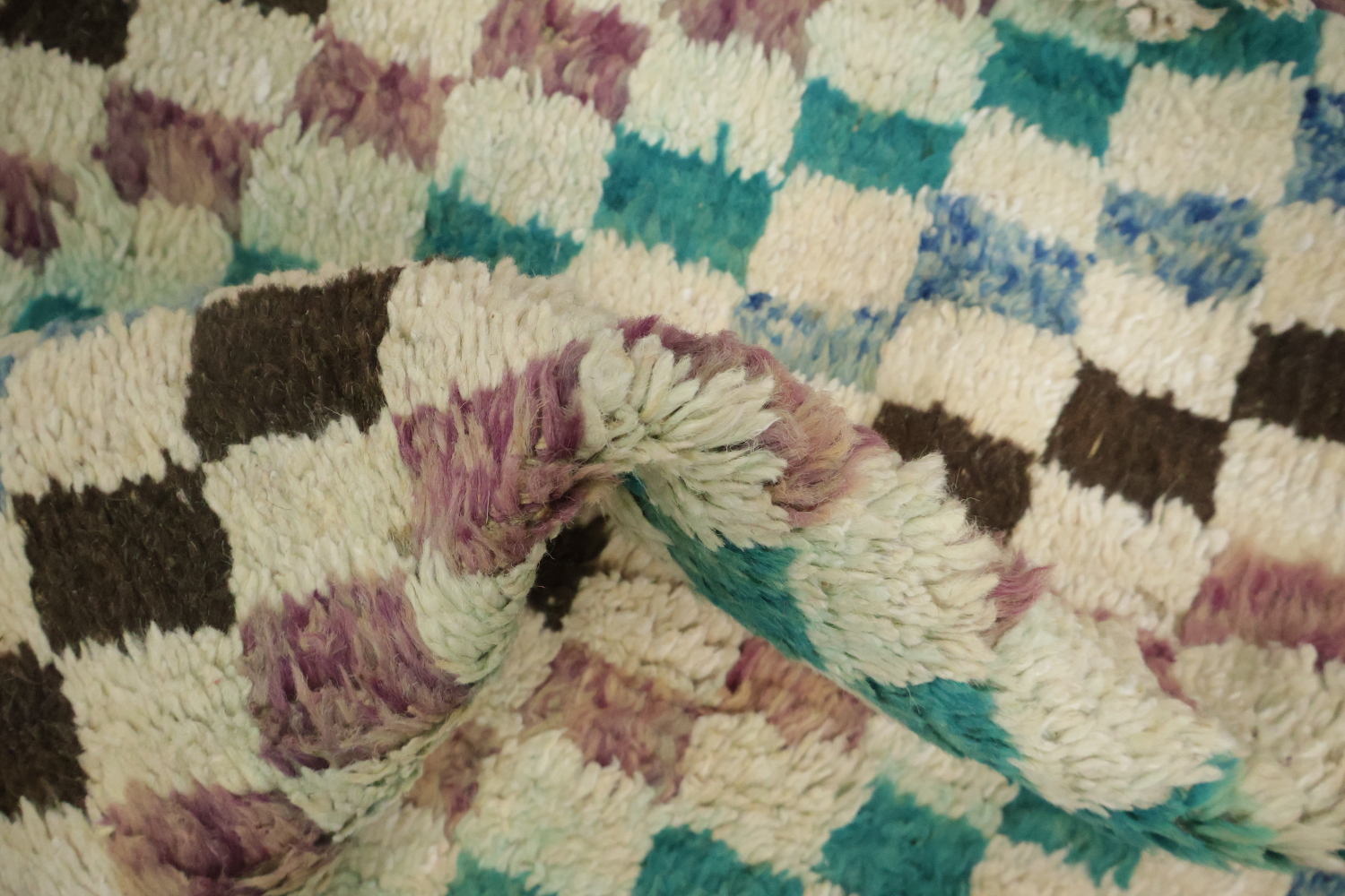 Checkered Moroccan Handmade Runner Rug 3x13