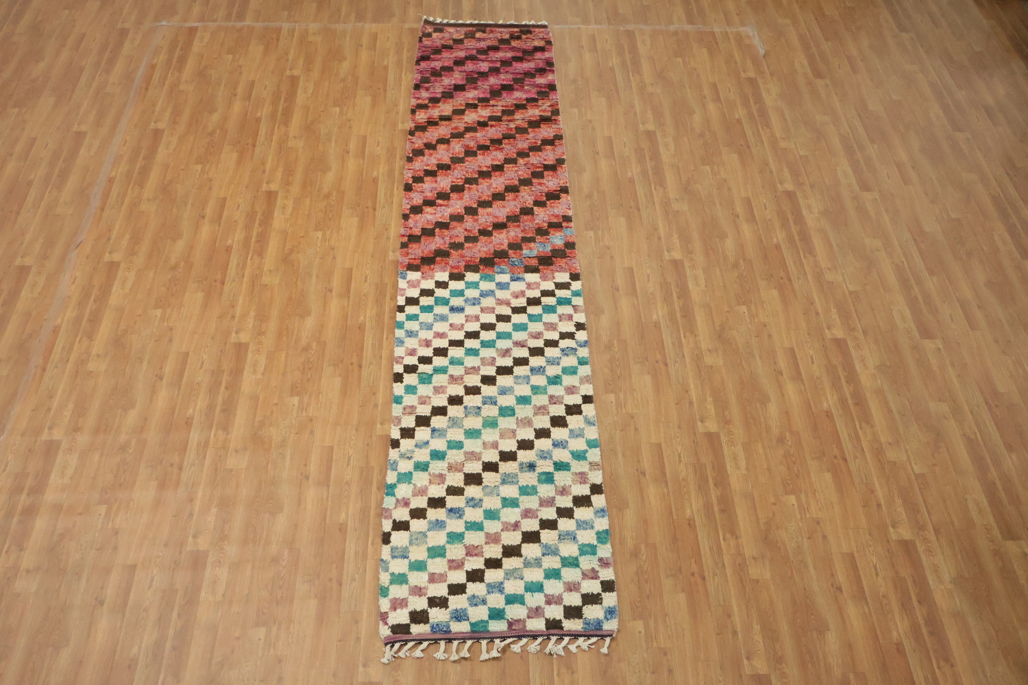 Checkered Moroccan Handmade Runner Rug 3x13
