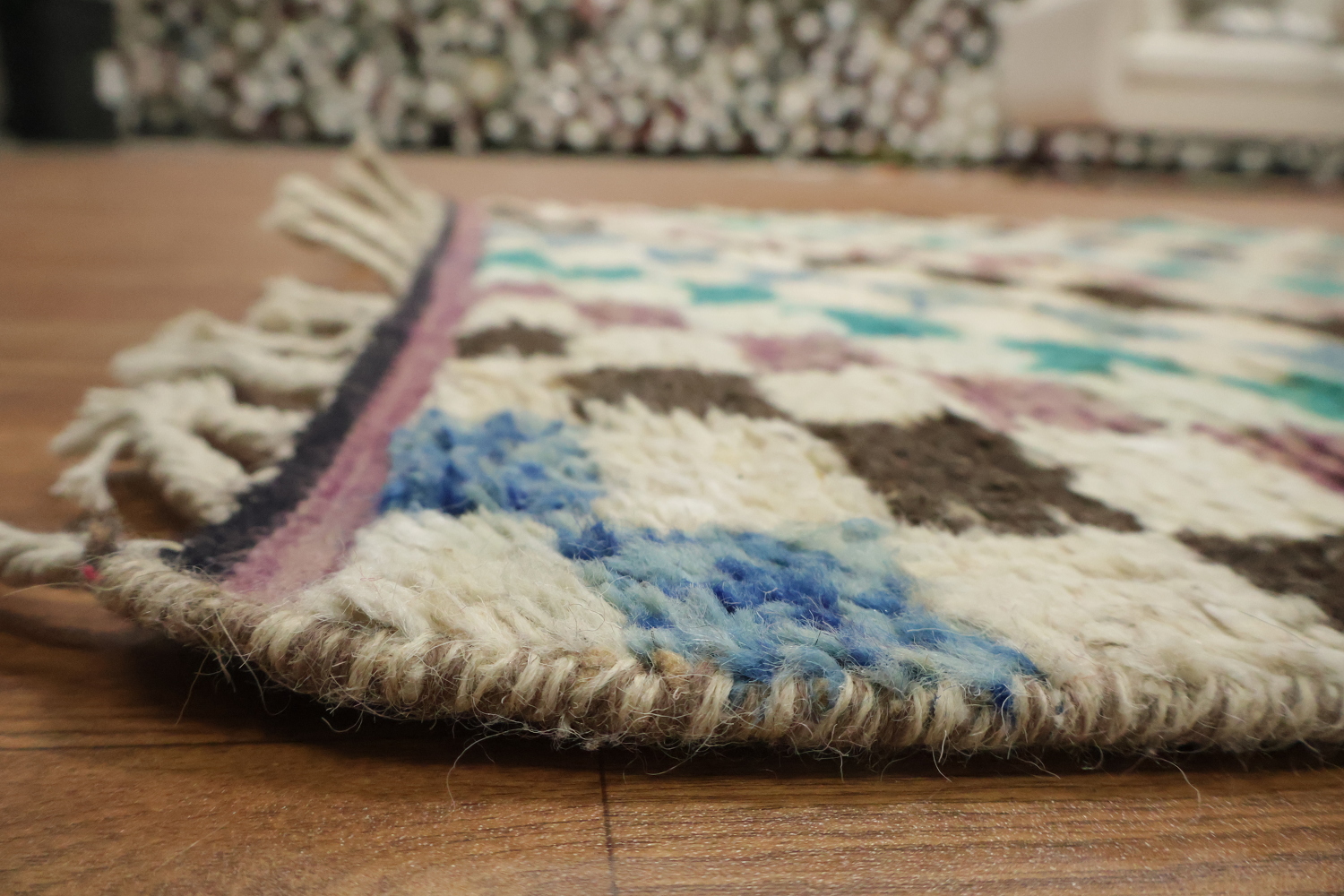 Checkered Moroccan Handmade Runner Rug 3x13