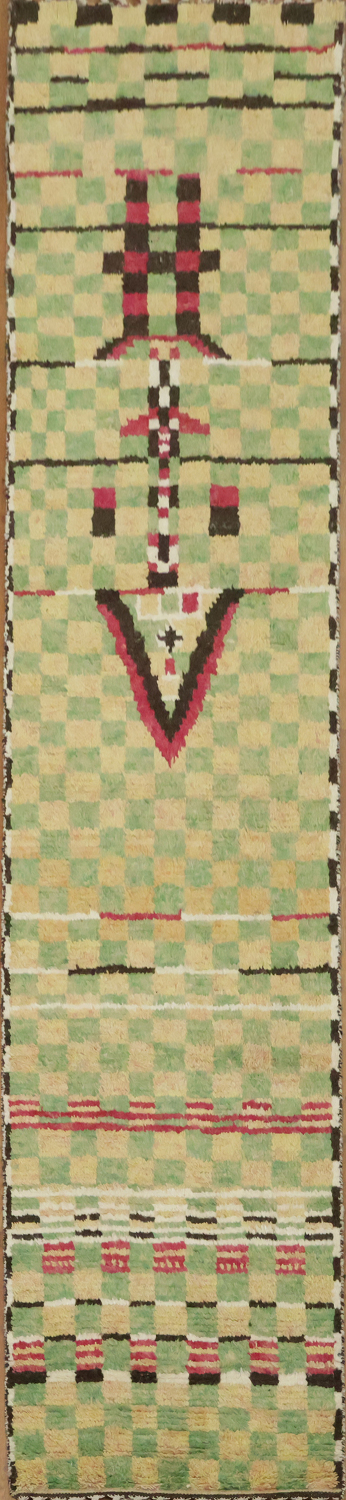 Checkered Moroccan Wool Runner Rug 3x12