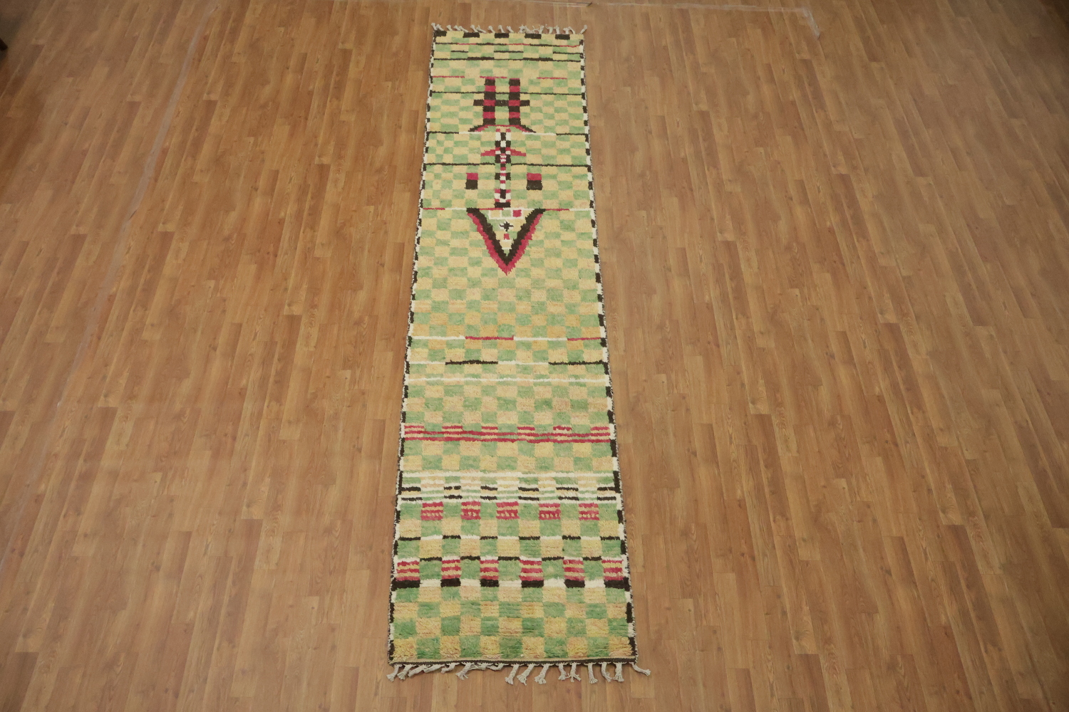 Checkered Moroccan Wool Runner Rug 3x12