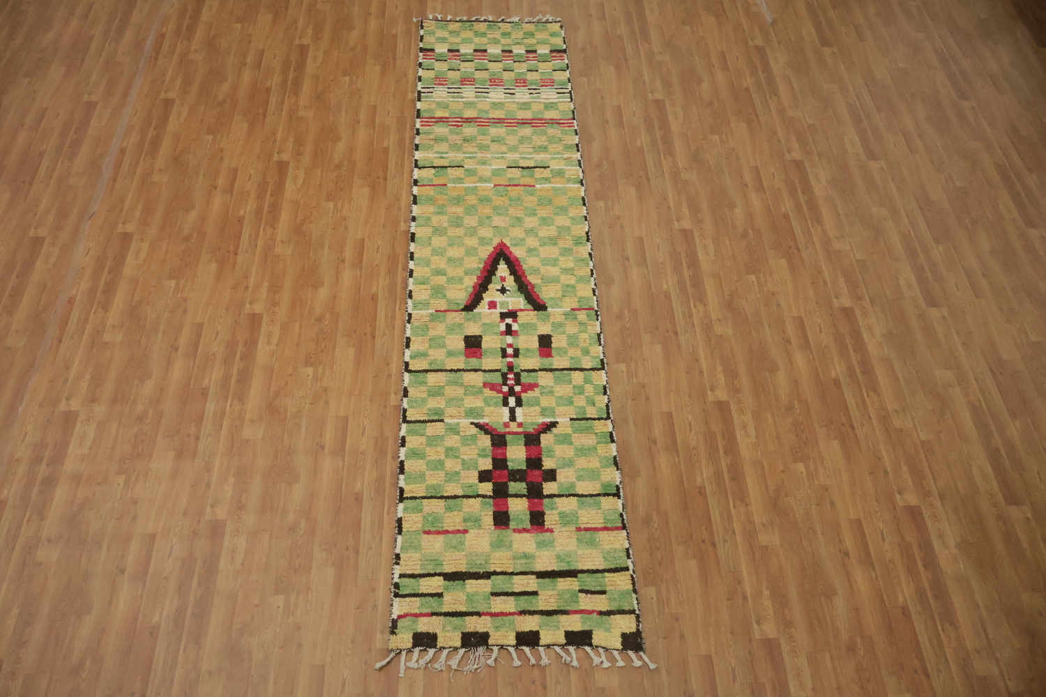 Checkered Moroccan Wool Runner Rug 3x12
