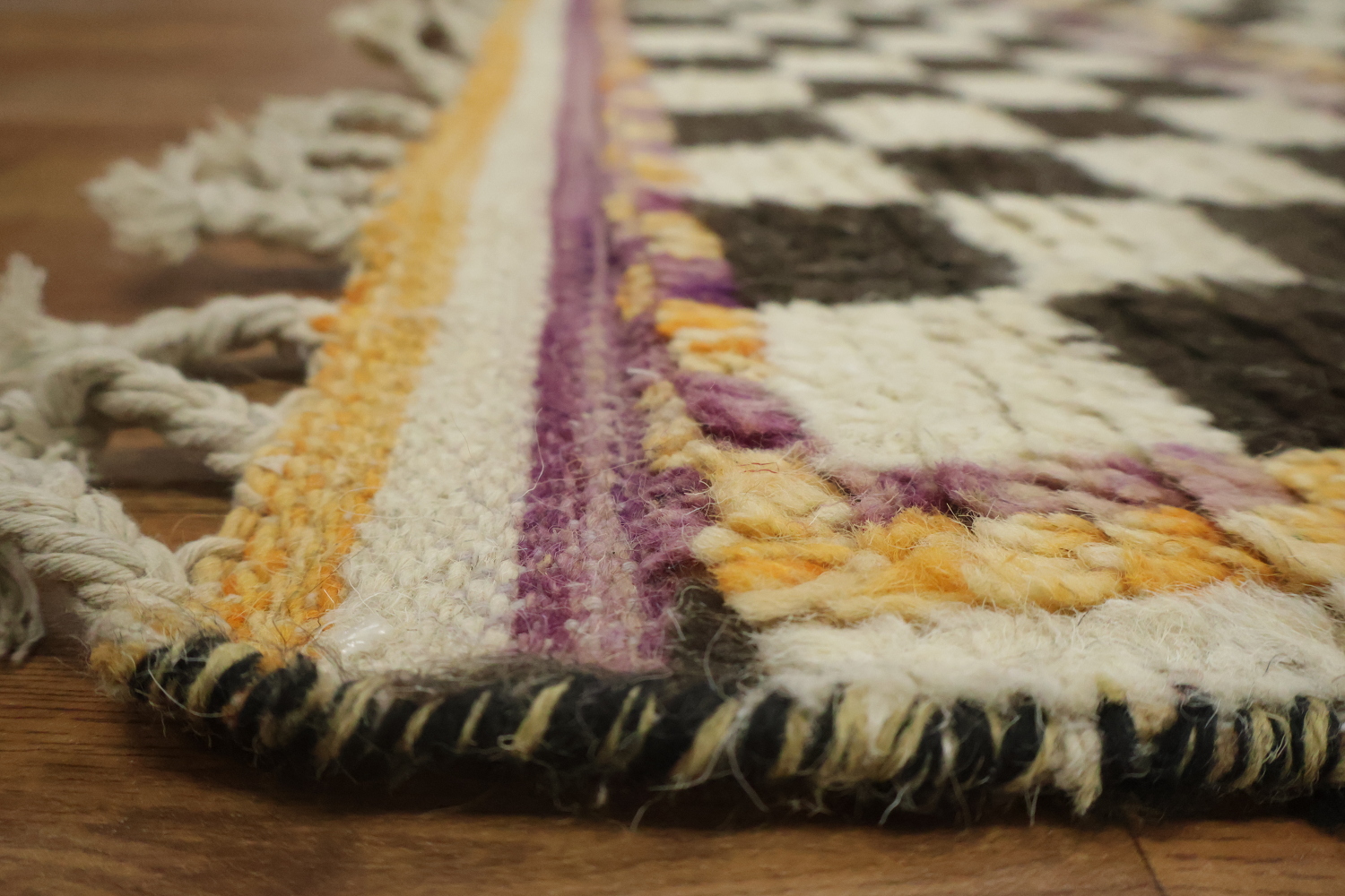 Checkered Moroccan Handmade Runner Rug 3x13