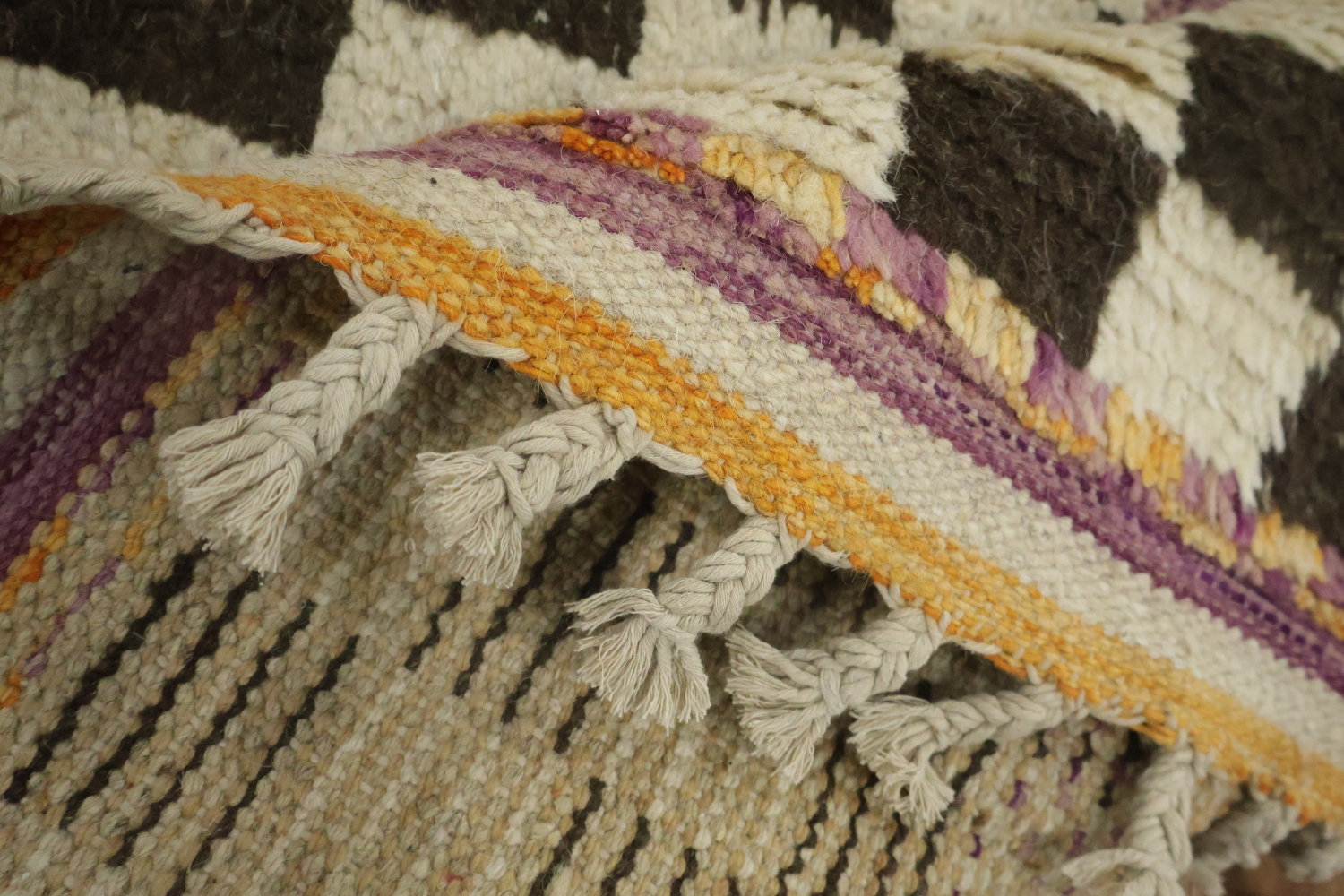 Checkered Moroccan Handmade Runner Rug 3x13